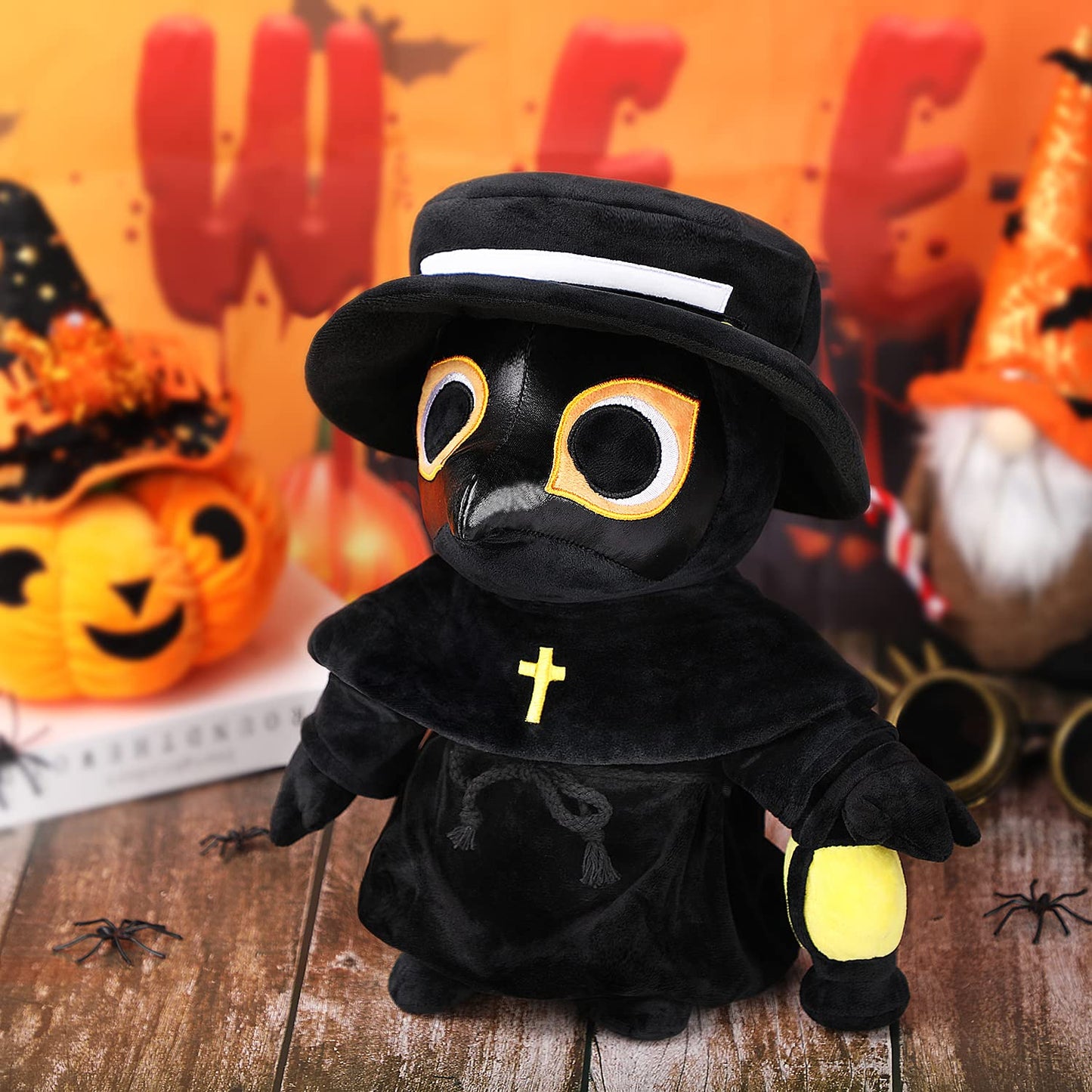 Plague Doctor Plush Toy, 35cm Spook Cute Stuffed Plushie Pillow Doll, Soft Fluffy Halloween Hugging Cushion Decor, Present for Kids and Adults