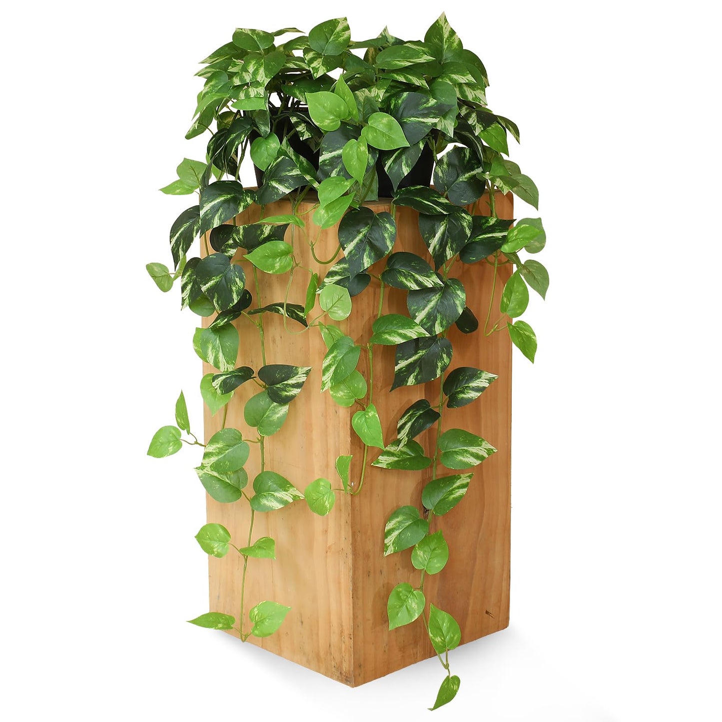 Fake Pothos Hanging Plants - Set of 2 Artificial Silk Ivy Vines with Pots, Realistic Faux Greenery for Indoor Home Decor, Low Maintenance Hanging Plant Decoration (Golden Green)