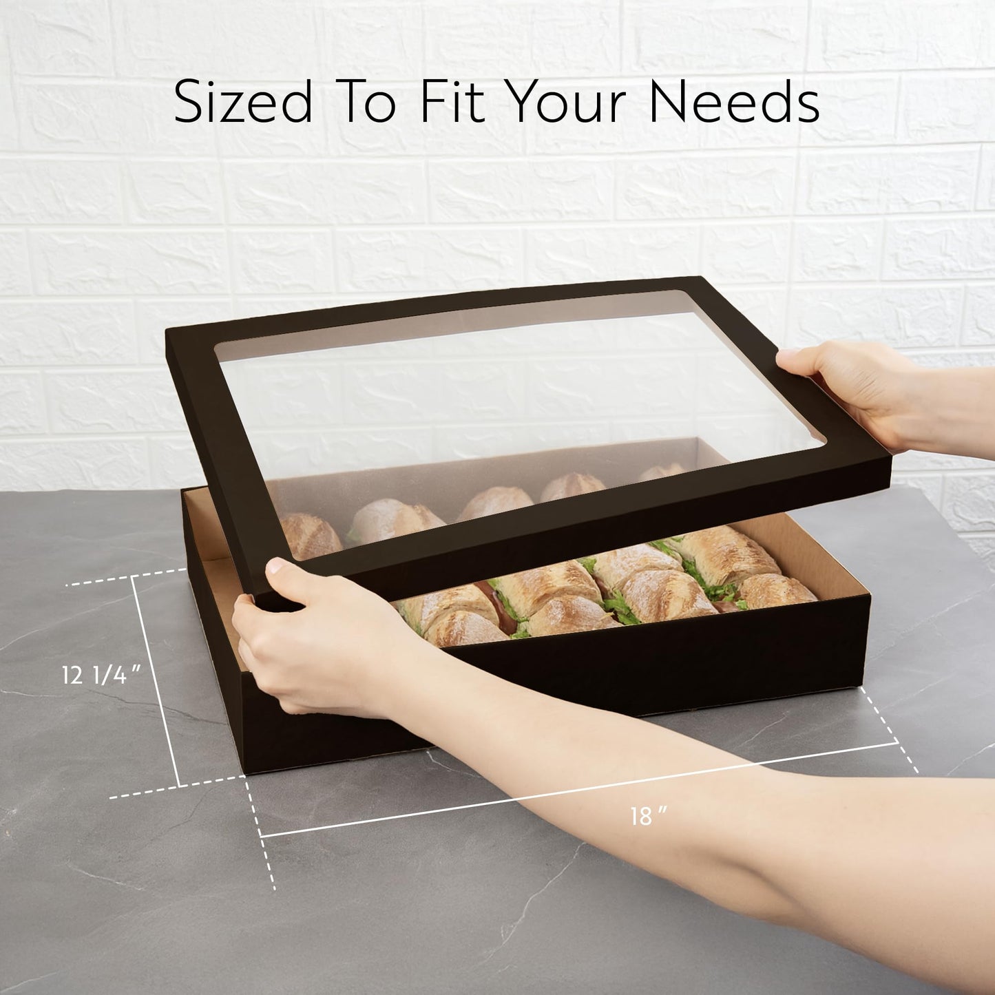 Restaurantware Cater Tek 17.9 x 12.3 x 3.2 Inch Baked Goods Boxes 10 Greaseproof Pastry Boxes - Window Lids Insert Tab Lock Black Paper Catering Boxes Easy Assembly For Charcuterie Or Cupcakes
