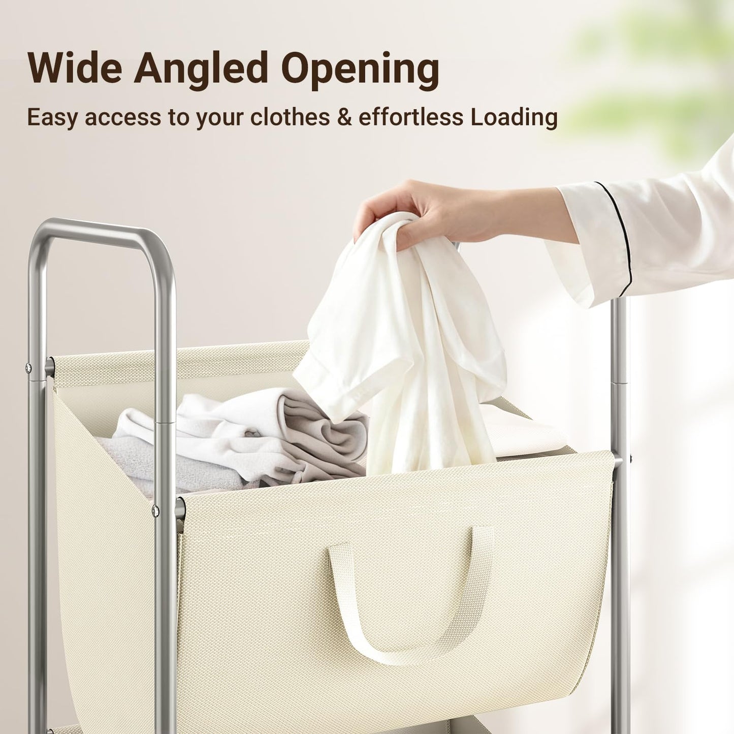 ELYKEN 120L Vertical Rolling Laundry Hamper with Removable Bags, 3 Section Laundry Baskets with Wheels, Space-Saving 3 Tier Laundry Sorter for Small Spaces, Dorm, Bedroom, Bathroom, Laundry Room