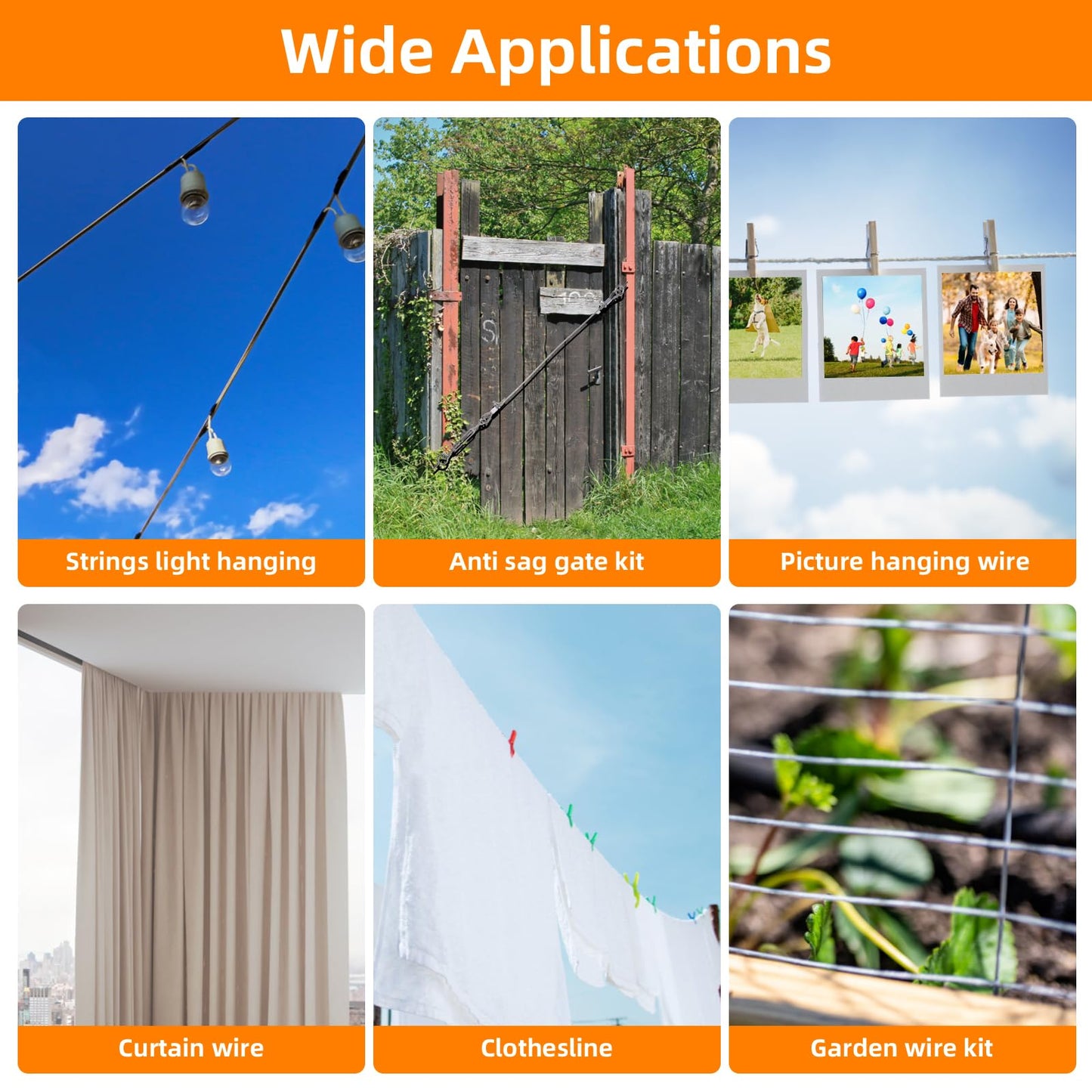 300FT 1/8" Wire Rope Kit, Vinyl Coated 304 Stainless Steel Wire Cable, 7x7 Strands 920LBS Breaking Strength, M5 Turnbuckle, String Light Hanging Kit for Outdoor, Garden, Clothesline