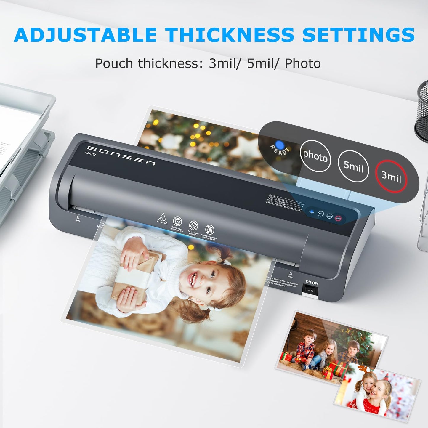 Laminator Machine, Bonsen 13 Inch Wide Thermal Laminator with Never Jam Technology, A3 Laminating Machine with 100 Laminating Sheets for School, Office and Home, Black (L3402)