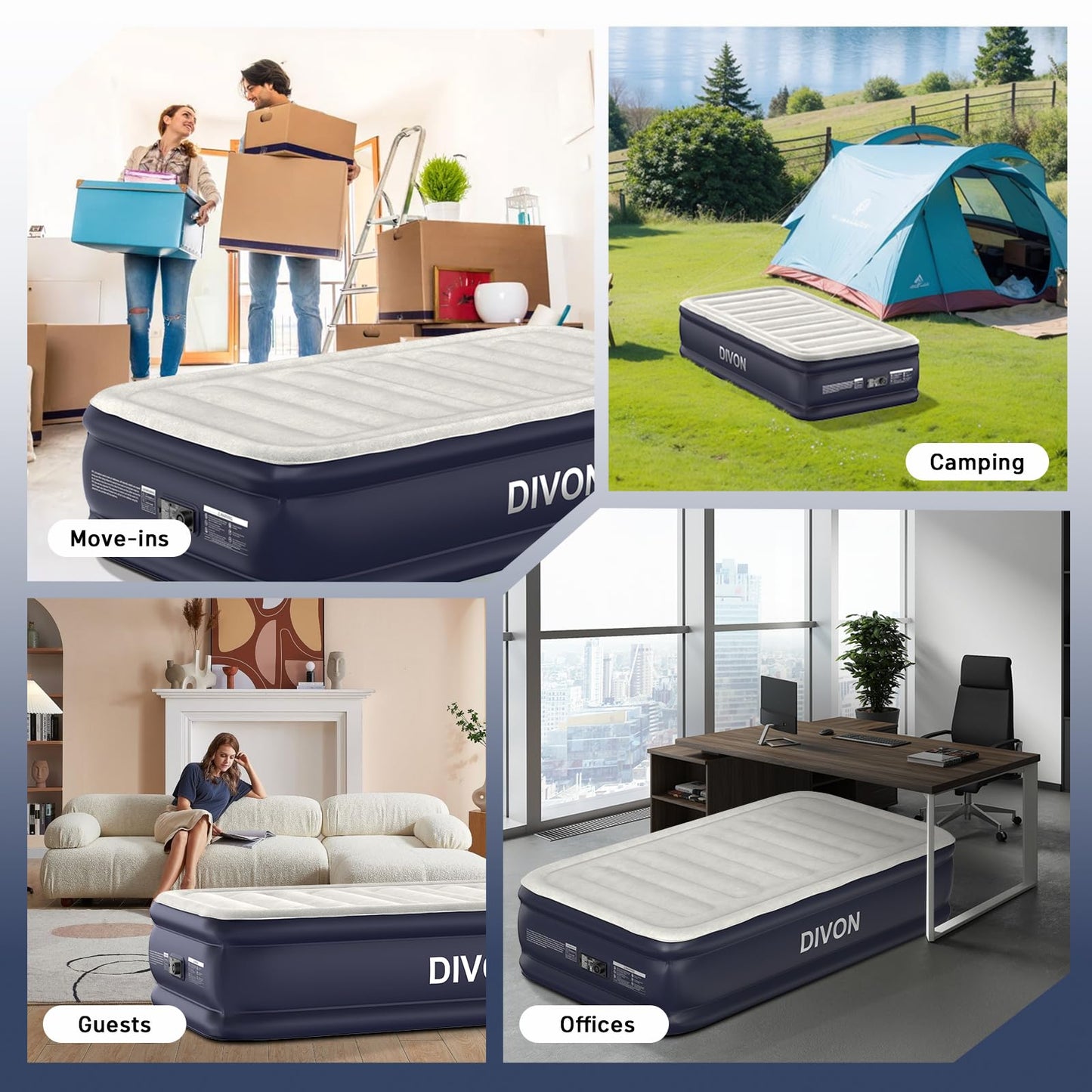 Twin Air Mattress with Built-in Pump,18''Raised Blow Up Mattress 2 Mins Self Inflation/Deflation,Upgraded Thicker Inflatable Mattress，Flocked Top Air Bed with Storage Bag for Guests,Home，Camping