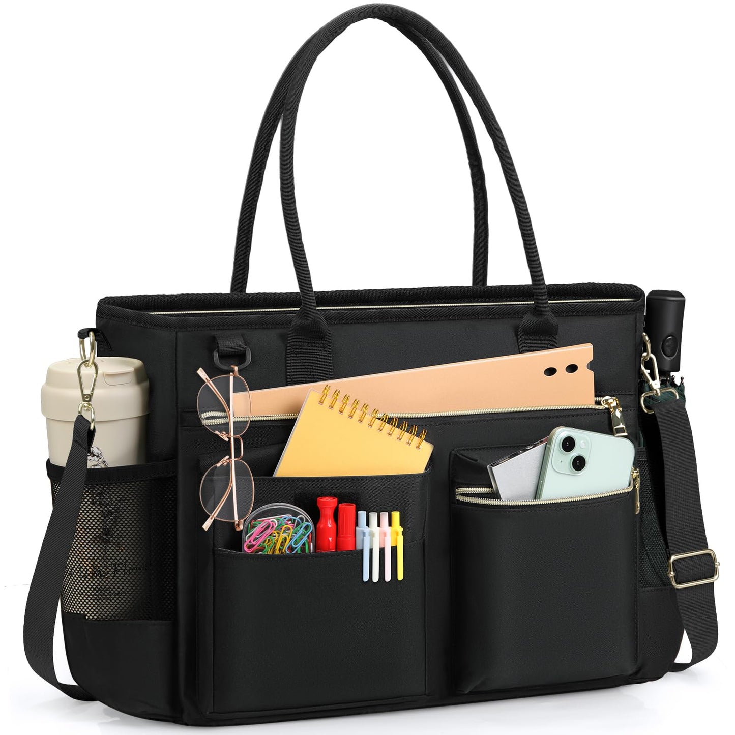 RAINSMORE Laptop Bag for Women 15.6 inch Work Teacher Tote Bag Nurse Bag Professional Laptop Tote Computer Messenger Shoulder Bag Large Handbag Business Office Work Bag Briefcase Black