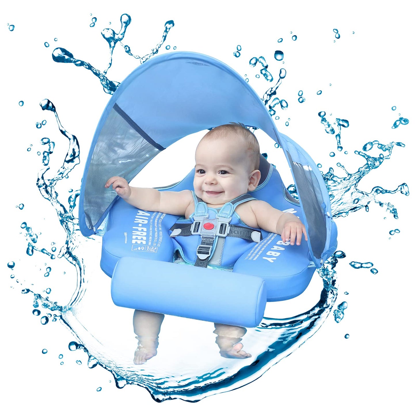 Mambobaby Baby Swim Float with Canopy & Tail Infant Pool Float Non-Inflatable Toddler Swim Float with Skin-Friendly Material for 3-24 Months Baby Boys Grils Elephant Blue