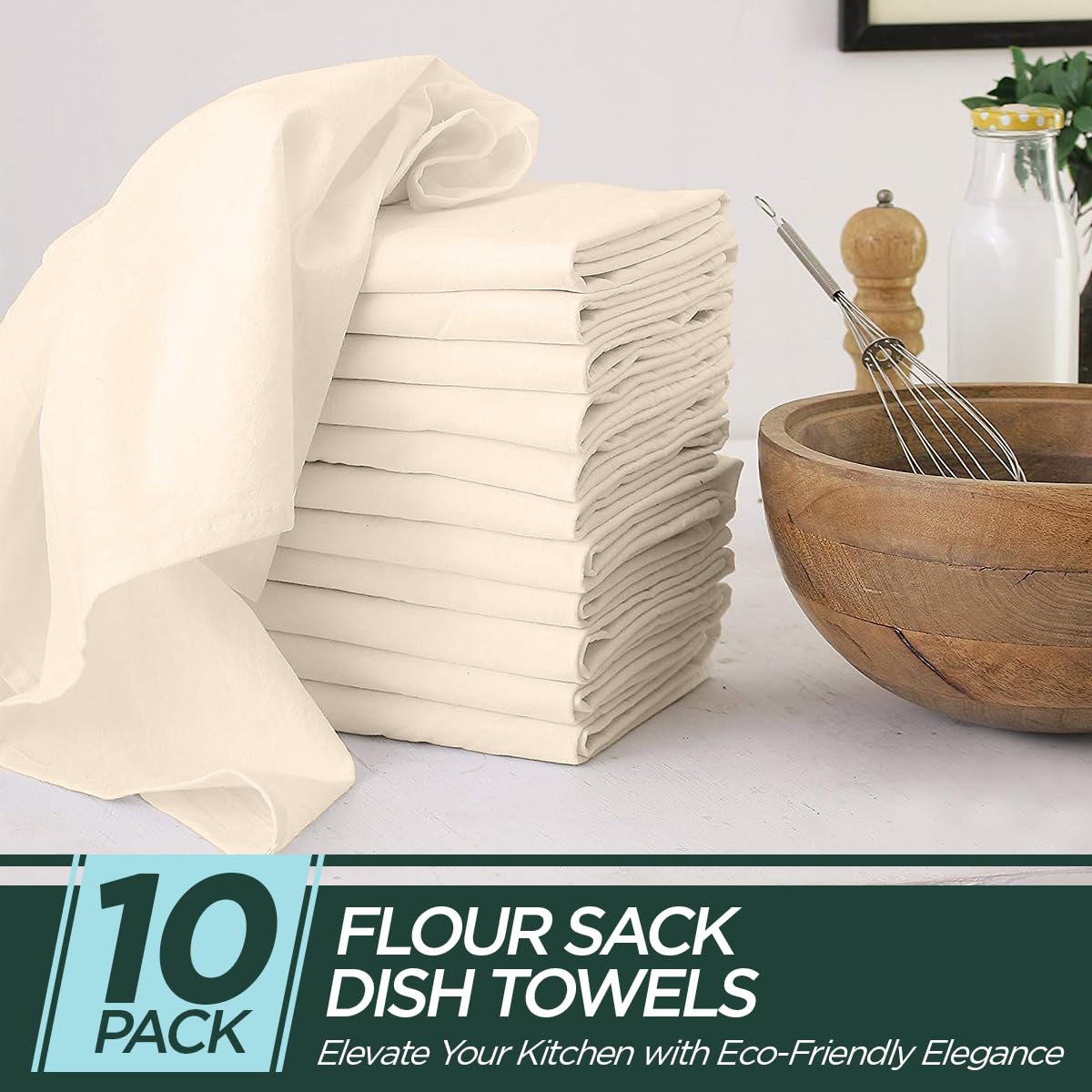 Flour Sack Kitchen Towels |Organic Cotton Blank Towel| Tea Towel Crafting Embroidery|Flat Thick Absorbent Quick Dry | Baking Bread Proofing Breathable Linen Cloth Cover Set of 10, 28 x 28 Inch, Ivory