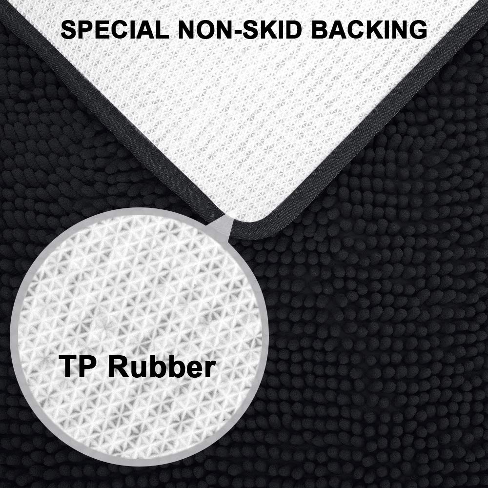 Secura Bathroom Rugs, 47 x 28 Inches, Extra Soft & Thick, Absorbent Water Bath Mat, Machine Washable Non-Slip Bath Mats for Bathroom, Shower, and Tub, Home Decor Accessories (Black)