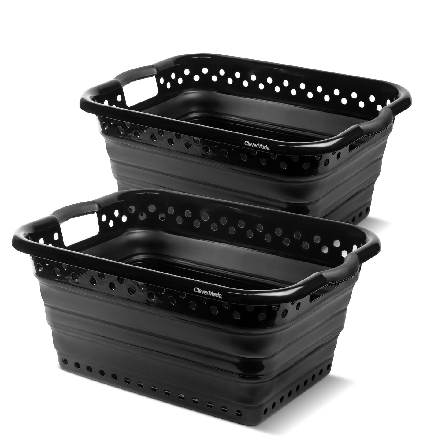 CleverMade Collapsible Laundry Baskets - 39L Foldable Large Collapsible Laundry Basket with Handles for Space Saving Storage, Black, 2 Pack