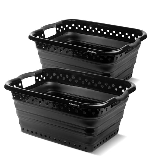 CleverMade Collapsible Laundry Baskets - 39L Foldable Large Collapsible Laundry Basket with Handles for Space Saving Storage, Black, 2 Pack