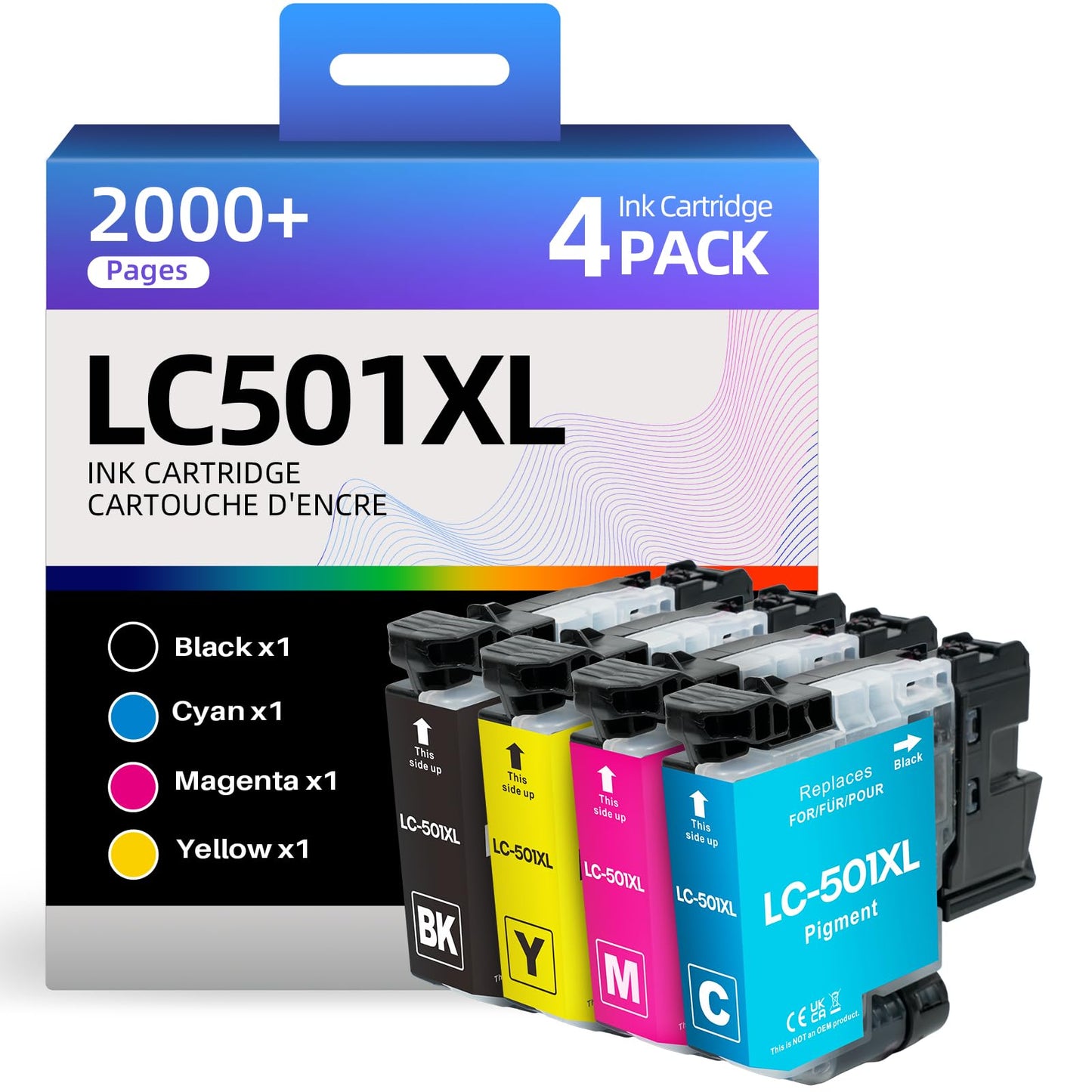 Skydo [4-Pack] LC501XL Ink Cartridges Combo Pack Compatible Replacement for Brother LC501 XL LC501BK High Yield Use with MFC-J1260DW MFC-J1360DW MFC-J1410DW Printer (Black, Cyan, Magenta, Yellow)