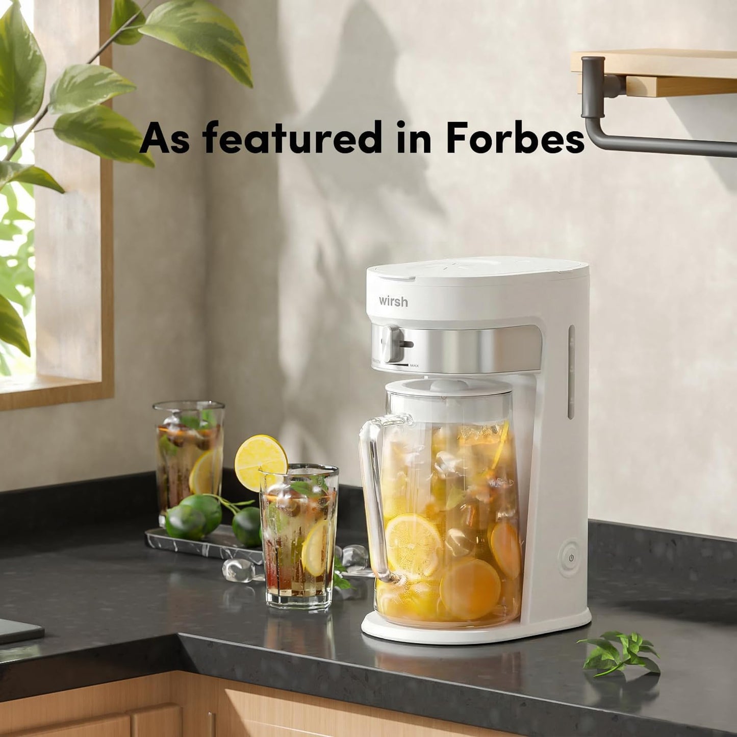 wirsh Iced Tea Maker with 3QT Pitcher, Iced Coffee Maker with Strength Control and Reusable Filter, Perfect For Iced Coffee, Latte, Tea, Lemonade, Flavored Water,White