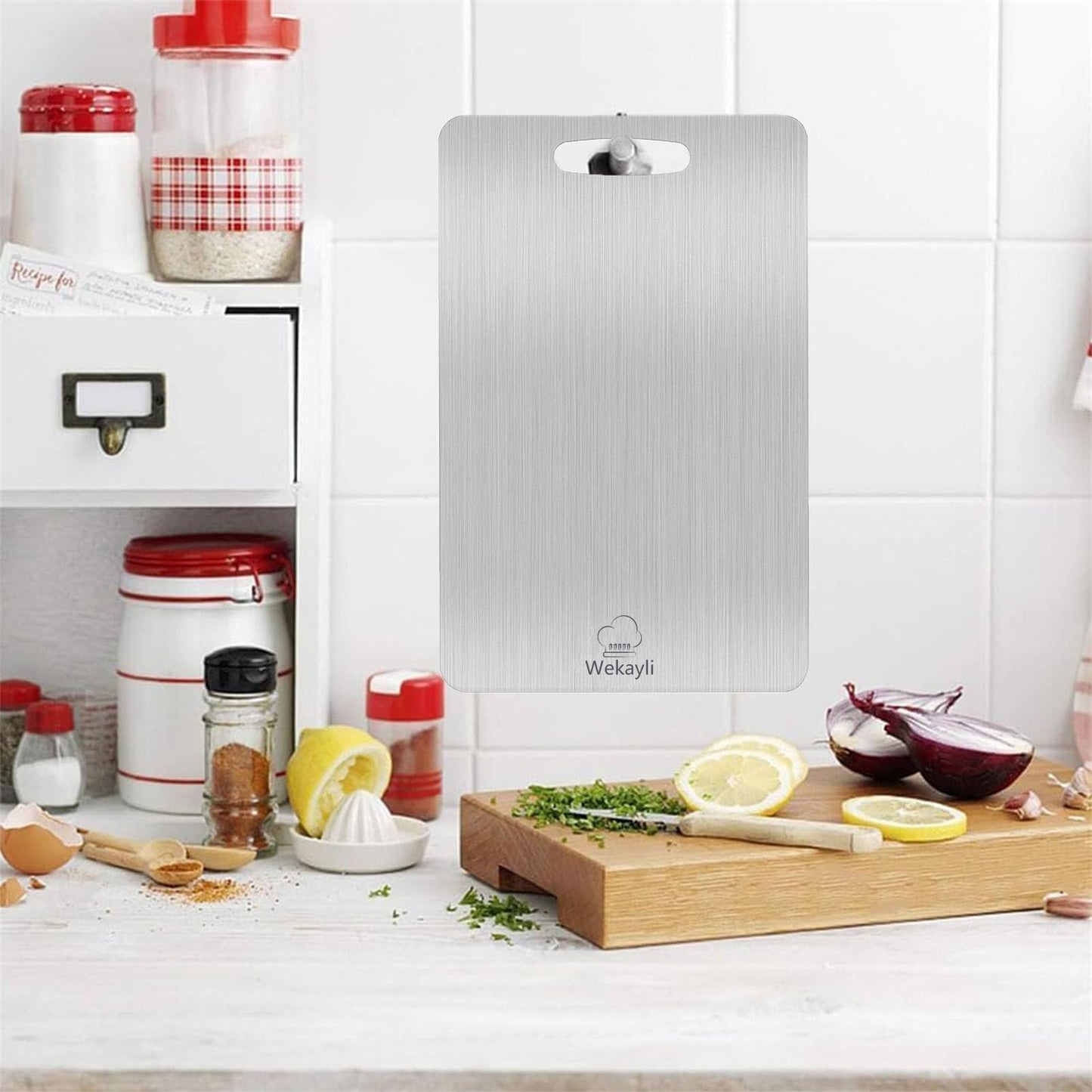 Wekayli 304 Stainless Steel Cutting Board for Kitchen, Non Toxic Cutting Boards Set, Dishwasher Safe and Knife Friendly Chopping Board for Meat Vegetable Fruit(15"x 11",13"x 9",10"x 6")