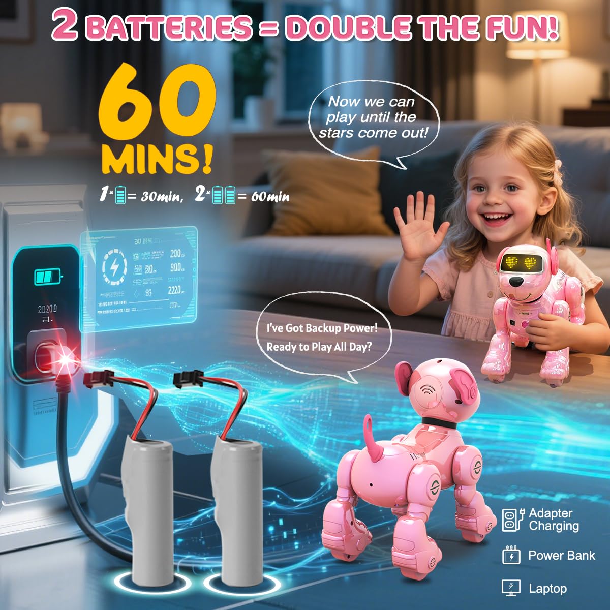 VATOS New Kids Smart Remote Control Robot Dog,17 Fun Interactive Functions Intelligent Programmable Kids Robotic Puppy with 2 Batteries, Singing Dancing Walking Robot Dog Toy for Girls 3-8 Year Pink
