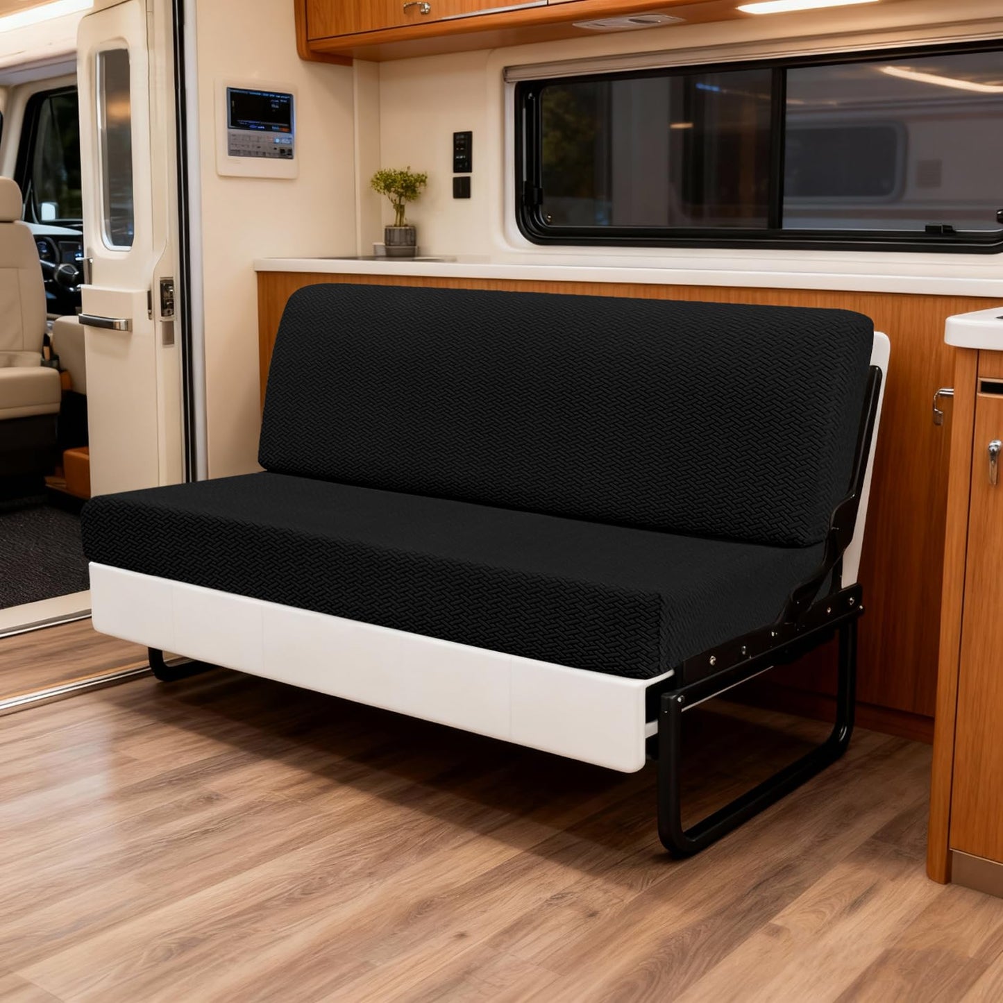 YUJIASH RV Couch Covers for Sofa Bed,2-Piece Backrest and Seat Slip Covers,for Jackknife Sofa,rv Furniture Cover(Black)