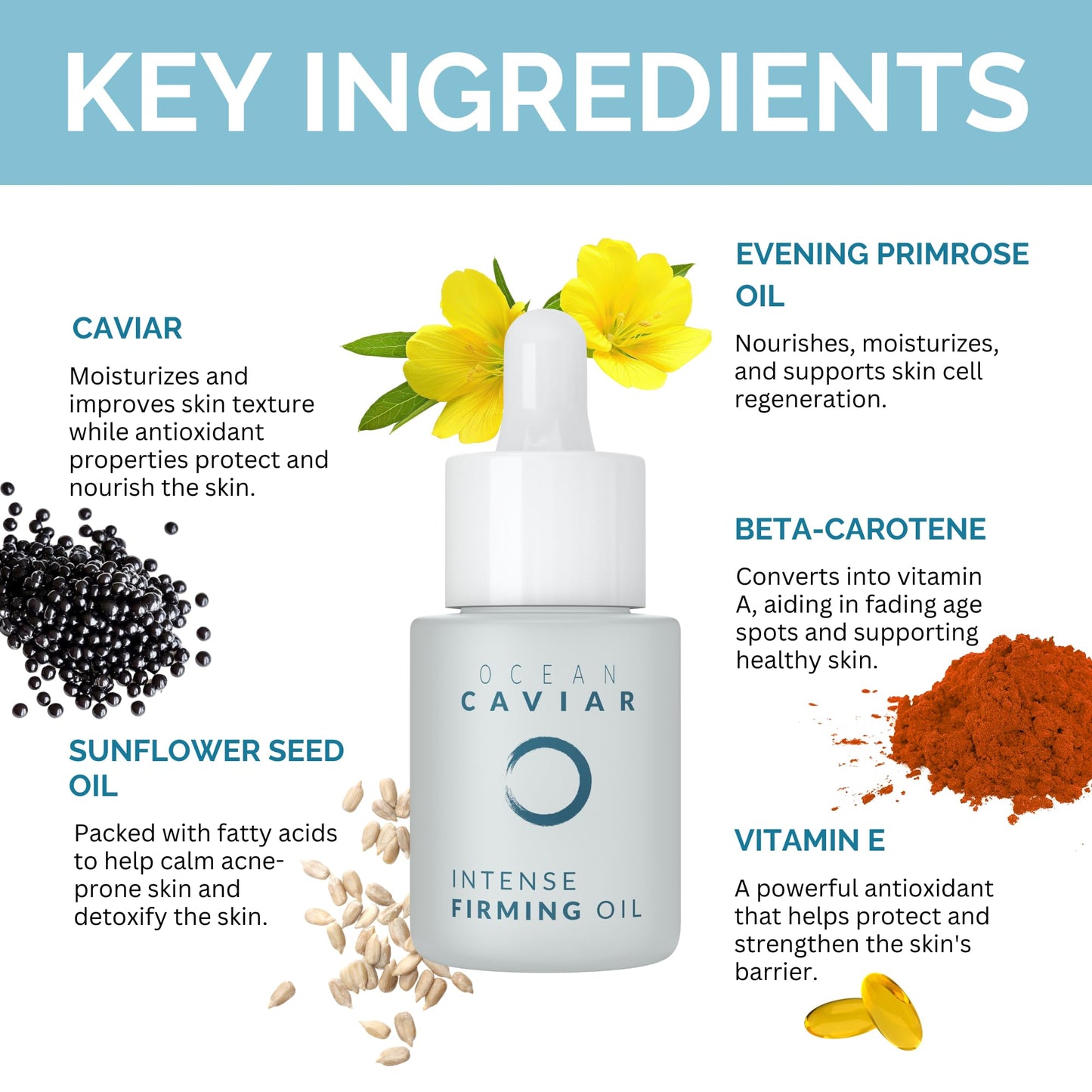 Noche Y Dia Caviar Firming Oil - Anti Aging Face Serum with Vitamin E - Firm & Lift Skin - Targets Fine Lines & Wrinkles - 20mL (.67 fl oz)