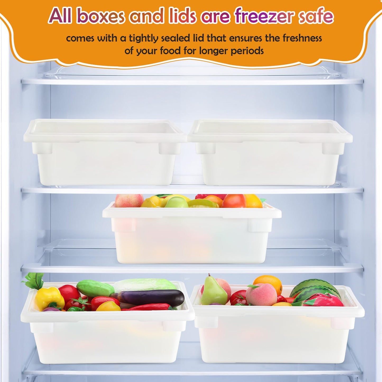 Barydat 2 Pack Food Storage Box Tote, Freezer and Dishwasher Safe Commercial Food Storage Containers Bins with Lids for Fruits Vegetables Grains Home Organization, White (3.5 Gallon)
