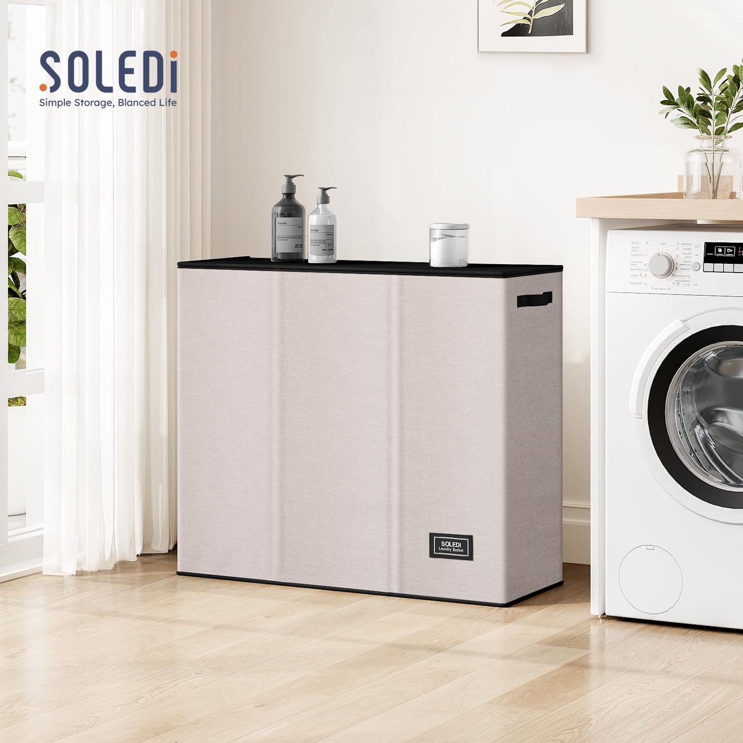 SOLEDI 180L 3-Section Laundry Hamper with Lid, Extra Large Dirty Clothes Basket with Sturdy Handles for Laundry Room & Bedroom - Durable Organizer for Sorting Laundry