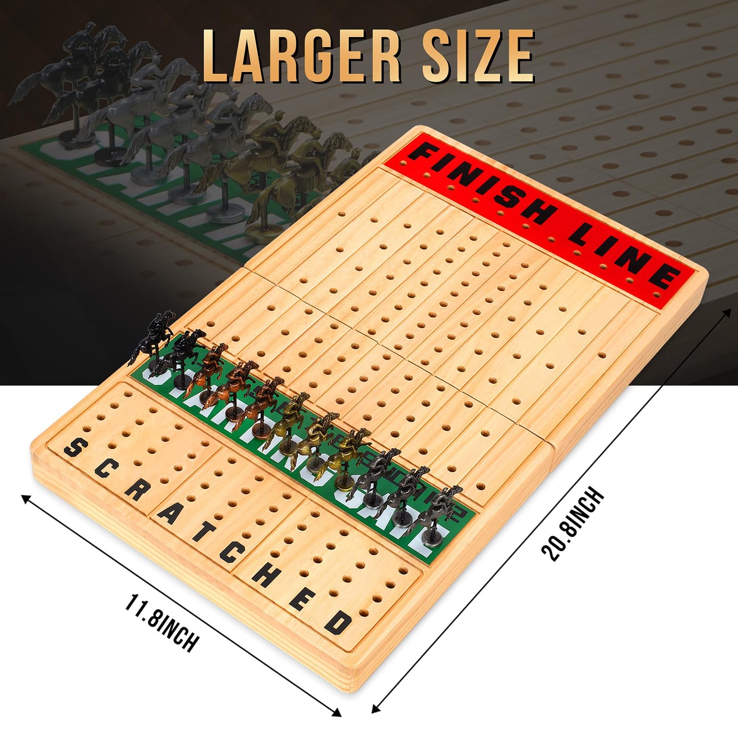 Toidgy Large 21 Inches Horse Race Board Game, Horse Racing Games with Cards and Dice & 11 Luxury Metal Horses, Thickened Wood Chessboard, Classic Wooden Table Top Board Games for Adults and Family
