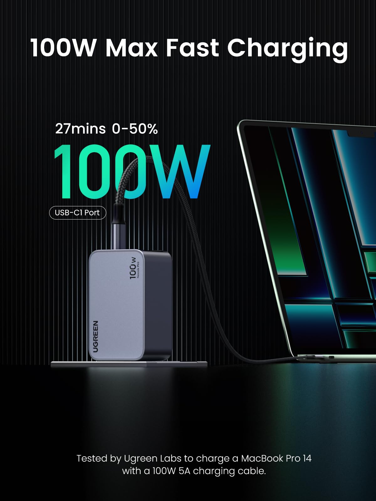UGREEN Nexode Pro 100W GaN USB C Wall Charger, 3-Port Compact Fast PPS Charger for MacBook Pro/Air, Pixelbook, iPad, iPhone 17/16/15 Series, Galaxy S25/S24, Pixel 10/9, Steam Deck