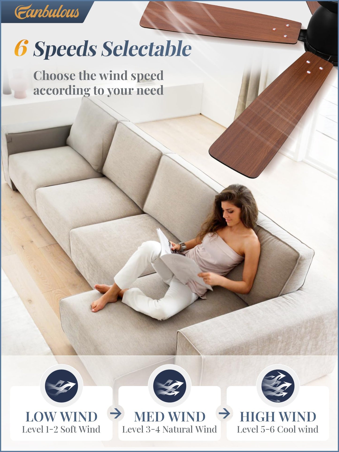 Fanbulous 52 inch Ceiling Fans with Lights, Smart Flush Mount Ceiling Fan and Remote APP, Modern Low Profile, 3CCT 20W LED with 6-Speeds Quiet Reversible Motor for Bedroom, Living Room, Kitchen, Black