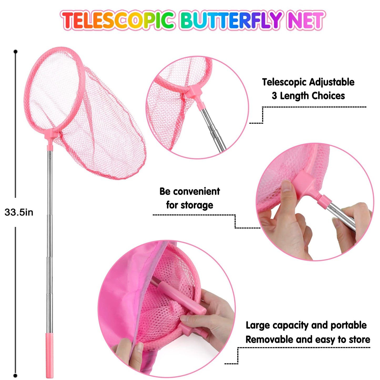 INNOCHEER Kids Explorer Kit - Bug Catcher Kit & Safari Costume for Boys Girls, Outdoor Exploration Set with Butterfly Net Binoculars for Kids 3-12 Years Old (Camouflage Pink)