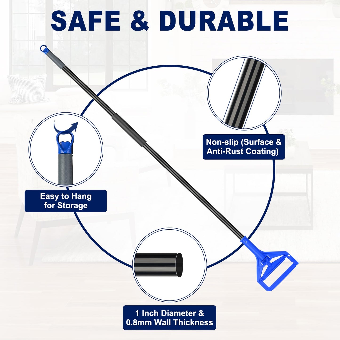 KeFanta 60 Inch Mop Handle Commercial Heavy Duty,Industrial Metal Mop Stick Replacement Quick Change,Wet Mops Head Replacement Holder for Floor Cleaning,3 Pack