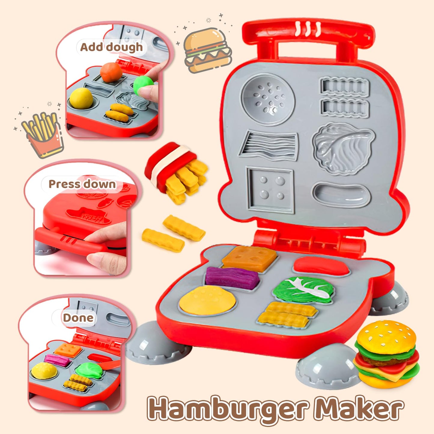 Aprilwolf - 70 Pieces 4 in 1 Set for Kids Ages 3-4-8, Dough Tool Kit for Crafts, Ice Create, Noodles, Burgers, Cake, Kitchen Creations, Kids Toys