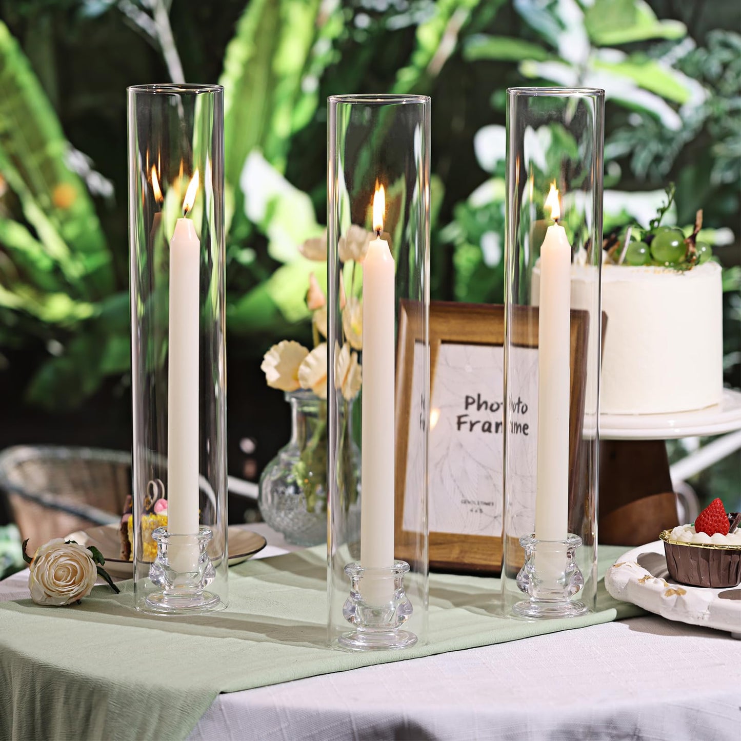 Volens Hurricane Glass Candle Holders - Set of 6 Candlestick Holders for Taper Candles with Windproof Cylinder Covers 14" Tall Clear Glass Chimney Cover for Wedding Table Centerpiece Home Decor
