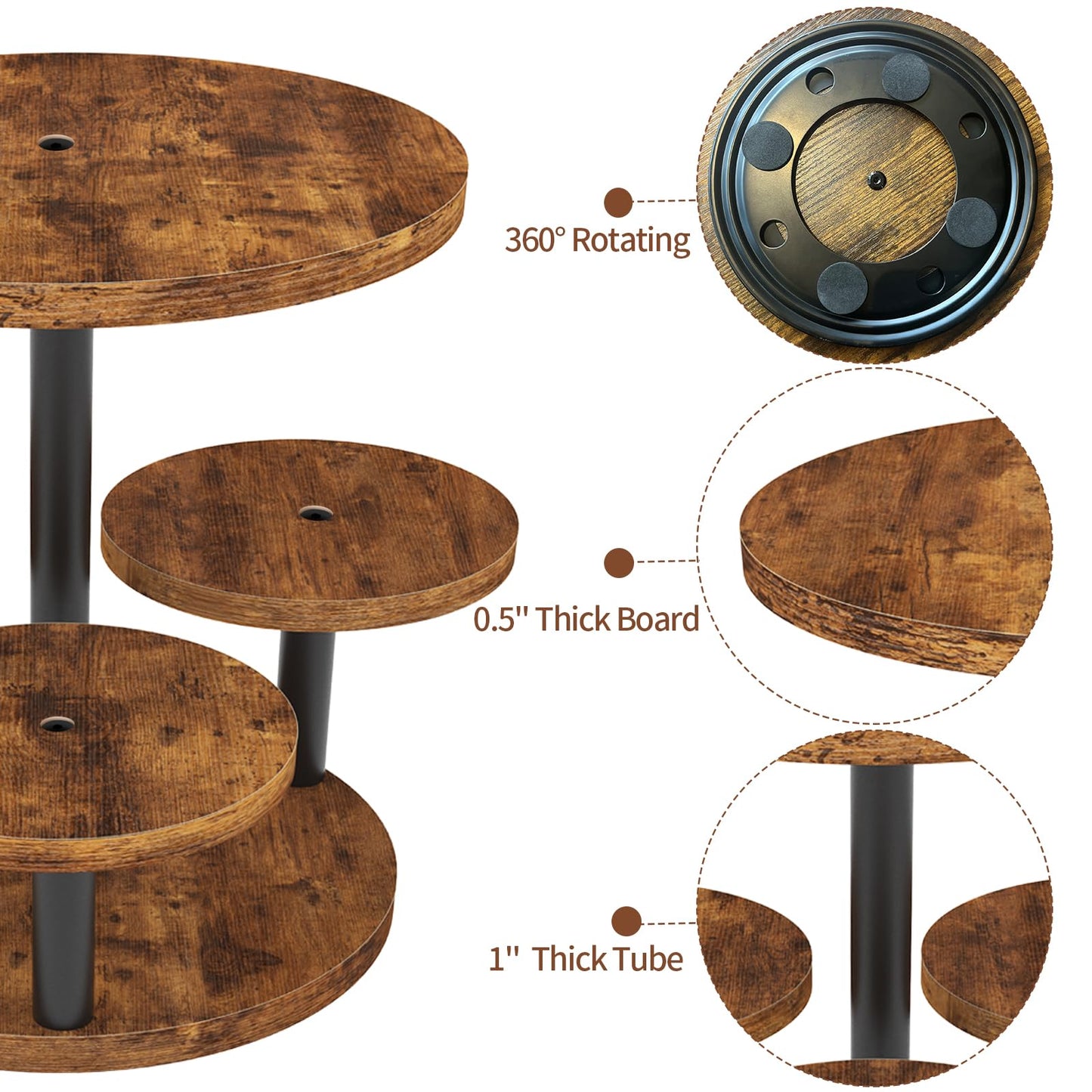 Cupcake Stand 4 Tier, 2 Pack 360° Rotatable Cupcake Stand, Rustic Industrial Wood Cupcake Tower Stand, Dessert Table Display Set Tiered Tray Stand, Round Serving Tray for Party Wedding Birthday