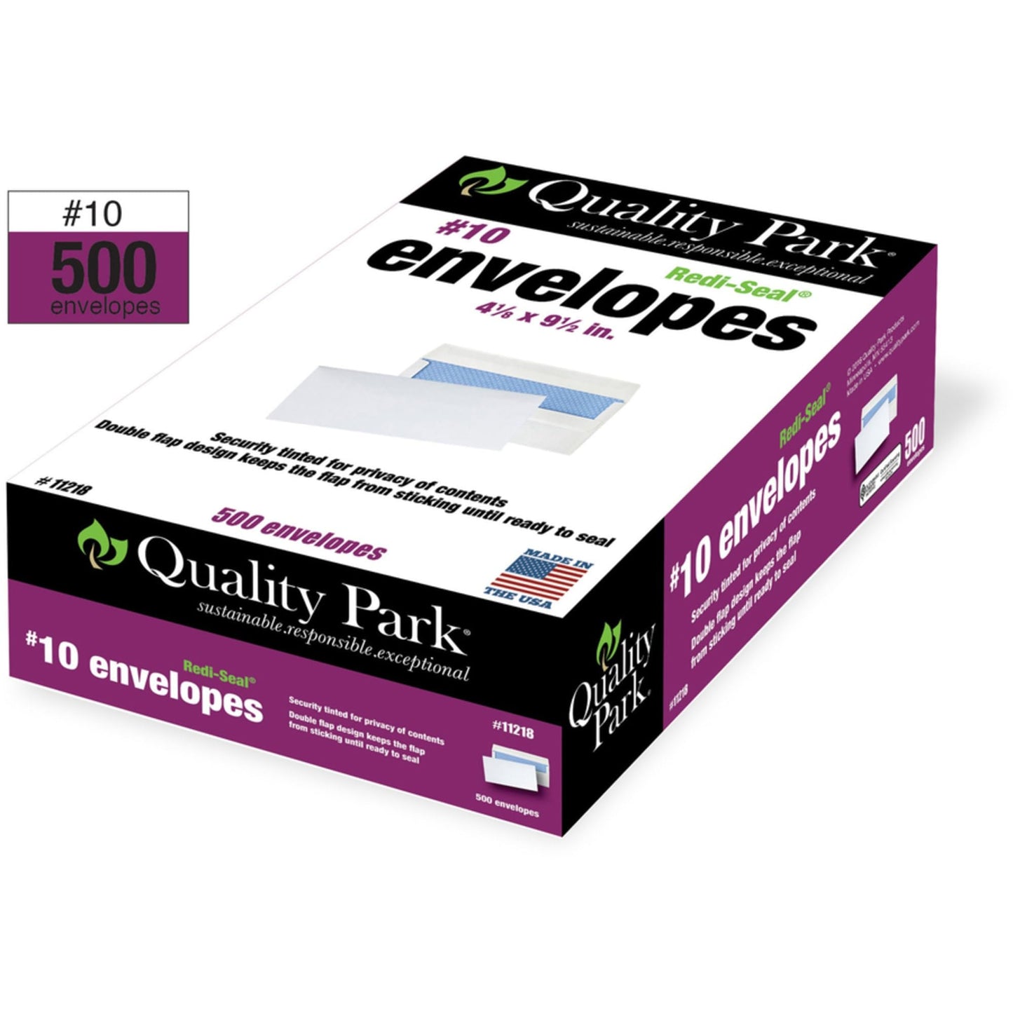 Quality Park #10, Redi-Seal Security Tint Business Envelopes, Self-Seal, 24-lb, White, 500/Box (11218)