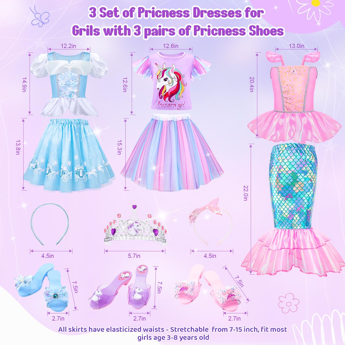 Meland Princess Dress Up for Girls - Dress Up Clothes for Toddler with Princess Shoes, Toys Gifts for Girls 3 4 5 6 Years Old