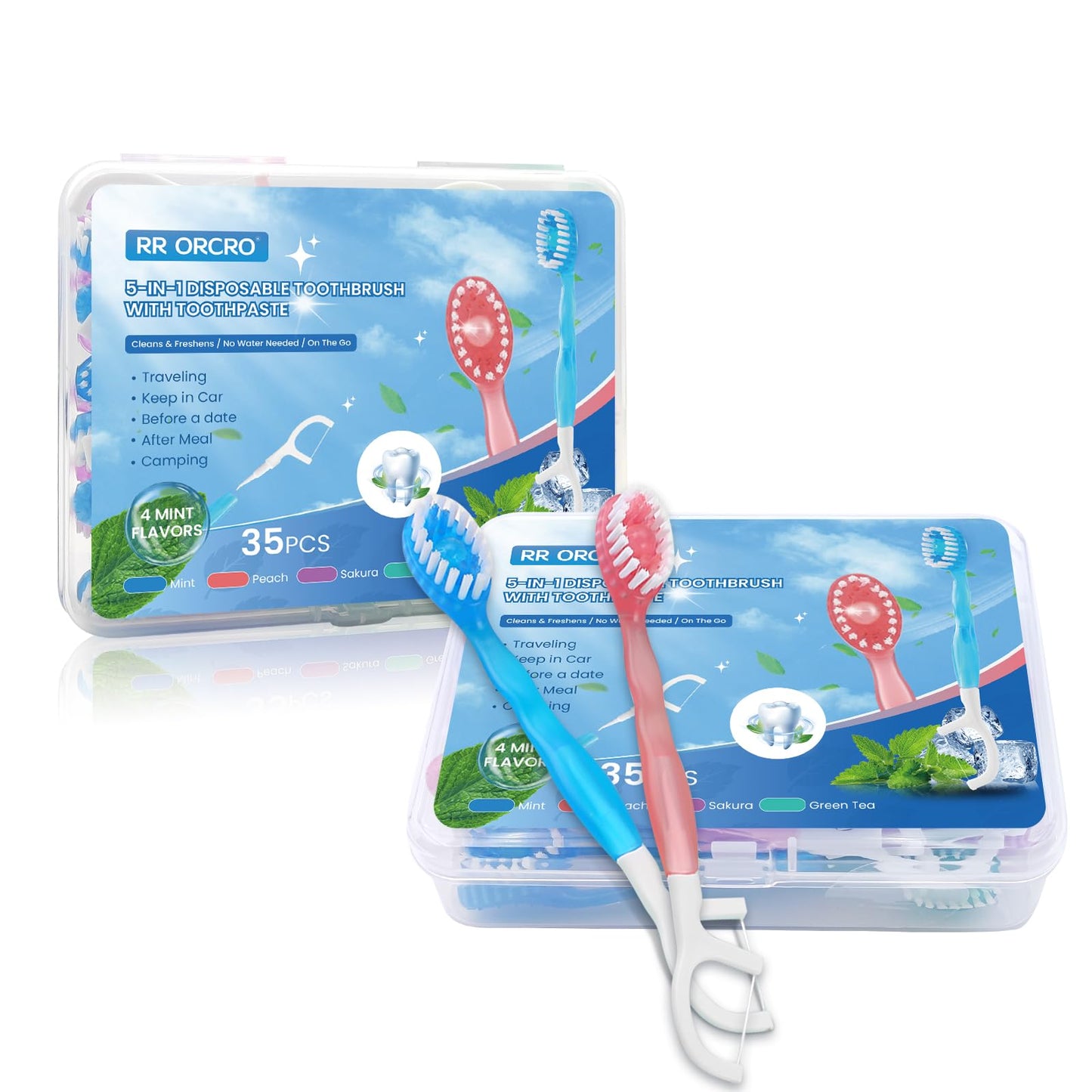 70Pack Mini Disposable Toothbrushes 5-in-1 Portable Pre-Pasted Travel Toothbrush with Toothpaste Tongue Scraper Floss Pick Individually Wrapped Small Prepasted Travel Toothbrush for Kids Adults
