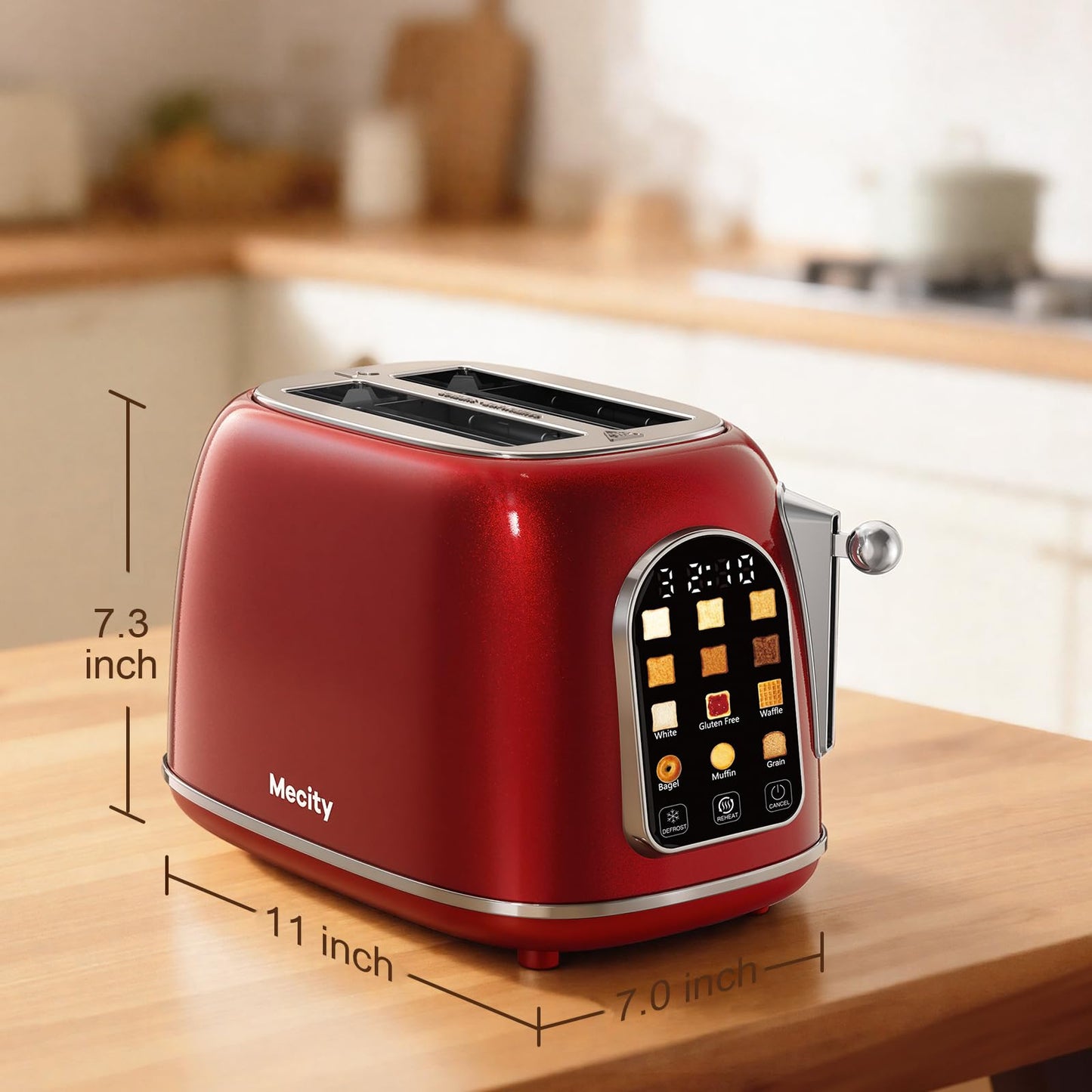 Mecity Toaster 2 Slice, Touch Screen Wide Slot Retro Toaster For Breads Bagel Muffin Waffle, House Warming Gift New Home, 120V 825W, Red Pearl