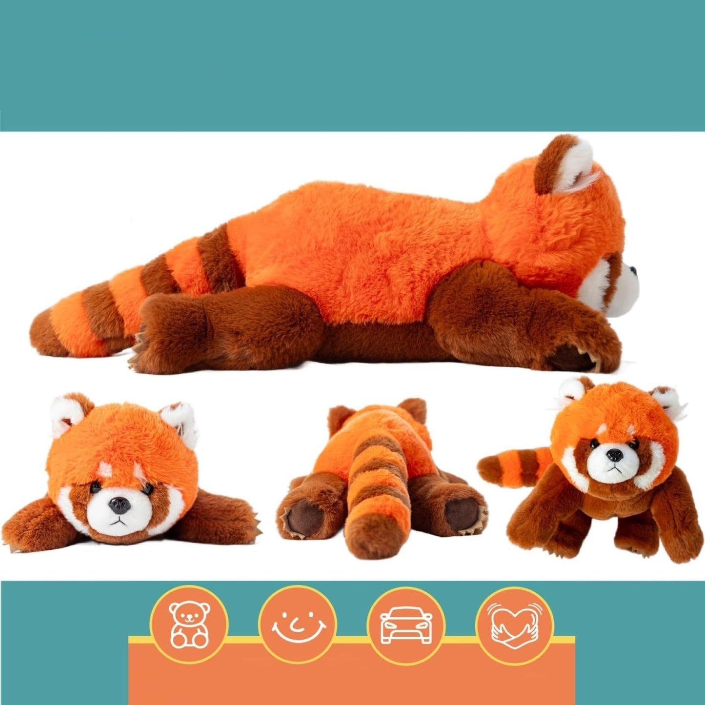 Red Panda Sensory Weighted Vibrating Pillow, Pressure Activated for Kids Adults Plush Minky Soft Size11 by 20 inches Pillow Animal, Small Heavy Fluffy Fur Weighted Plushie for Gift Birthday Christmas