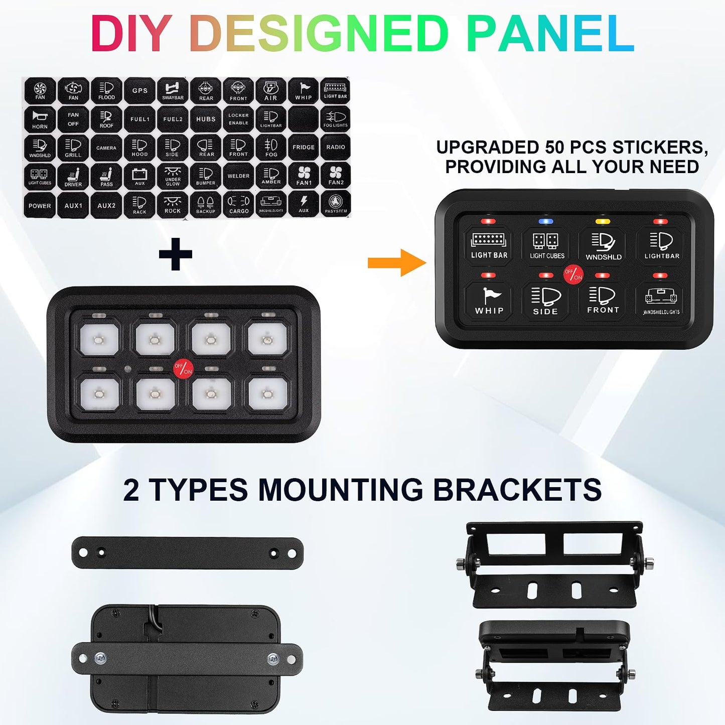 8 Gang Switch Panel Control Panel, RGB Toggle Momentary Pulsed with Auto Dimmable Universal Auxillary Switch Panel Circuit Control Relay Box for Car Pickup Truck Jeep Boat UTV ATV Waterproof