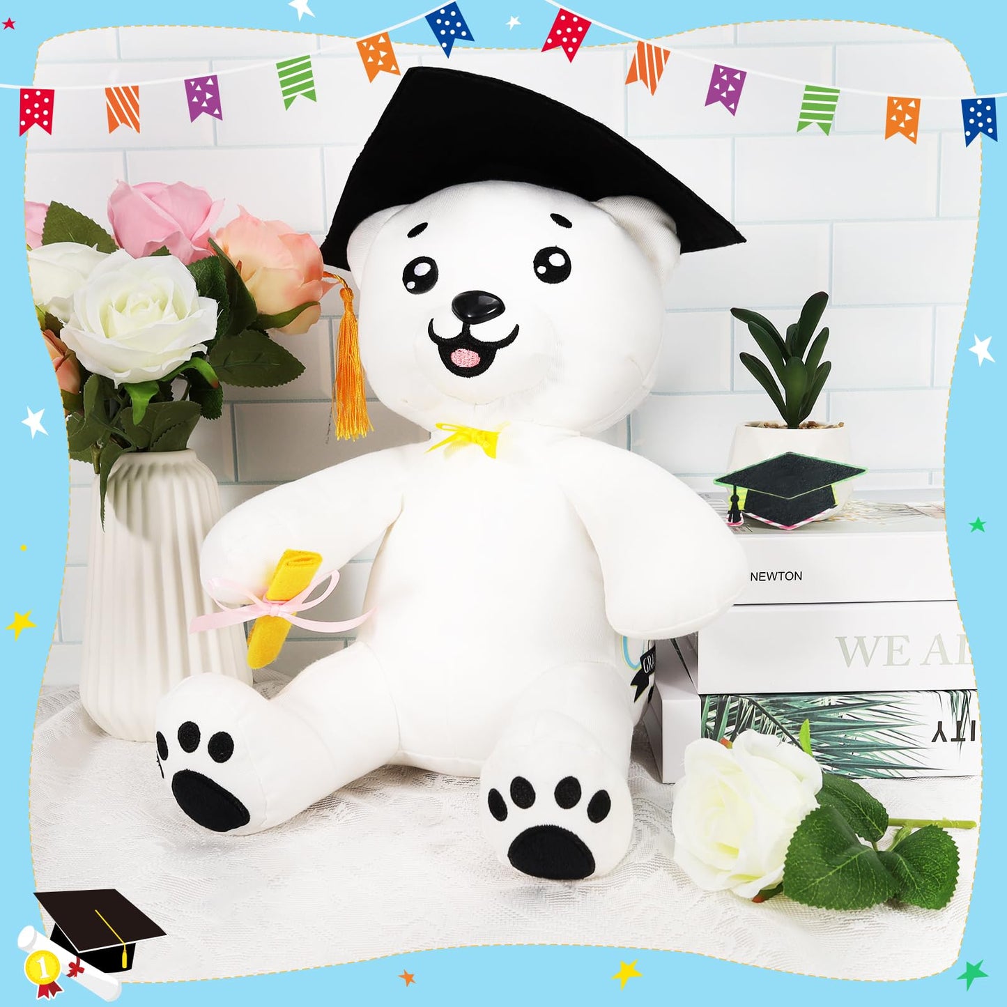 YUNVI 12 inch 2025 Graduation Autograph Stuffed Bear with Marking Pen,Kids Congrats Grad Graduation Plush Animal Toy Congratulations Graduation Gift for Graduate Party