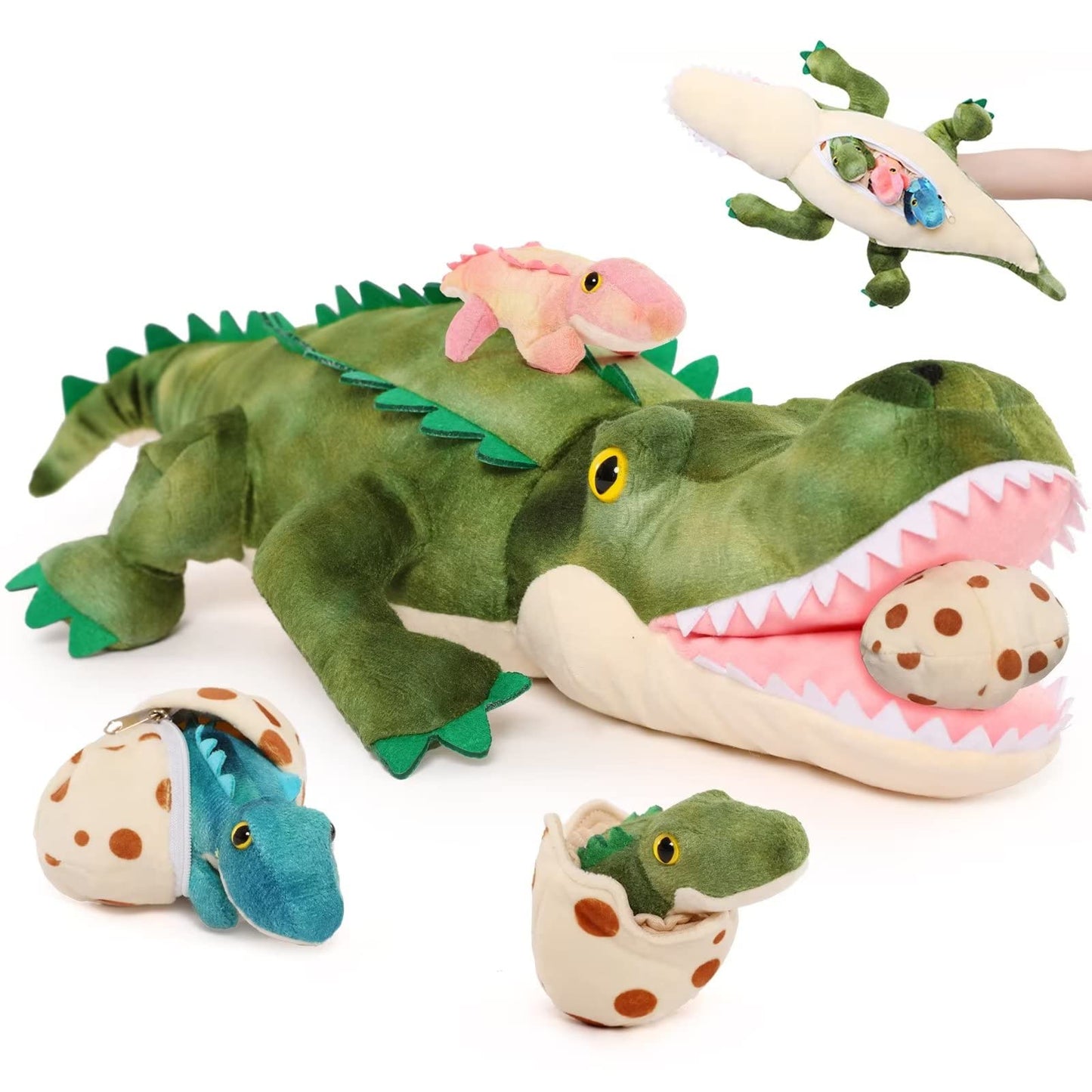 Karister Alligator Stuffed Animal 23.6", Mommy Crocodile Plush Toy with 3 Baby Crocodile, Stuffed Alligator Plush Gift,Stuffed Crocodile for Kids on Birthday,Christmas or Baby Shower