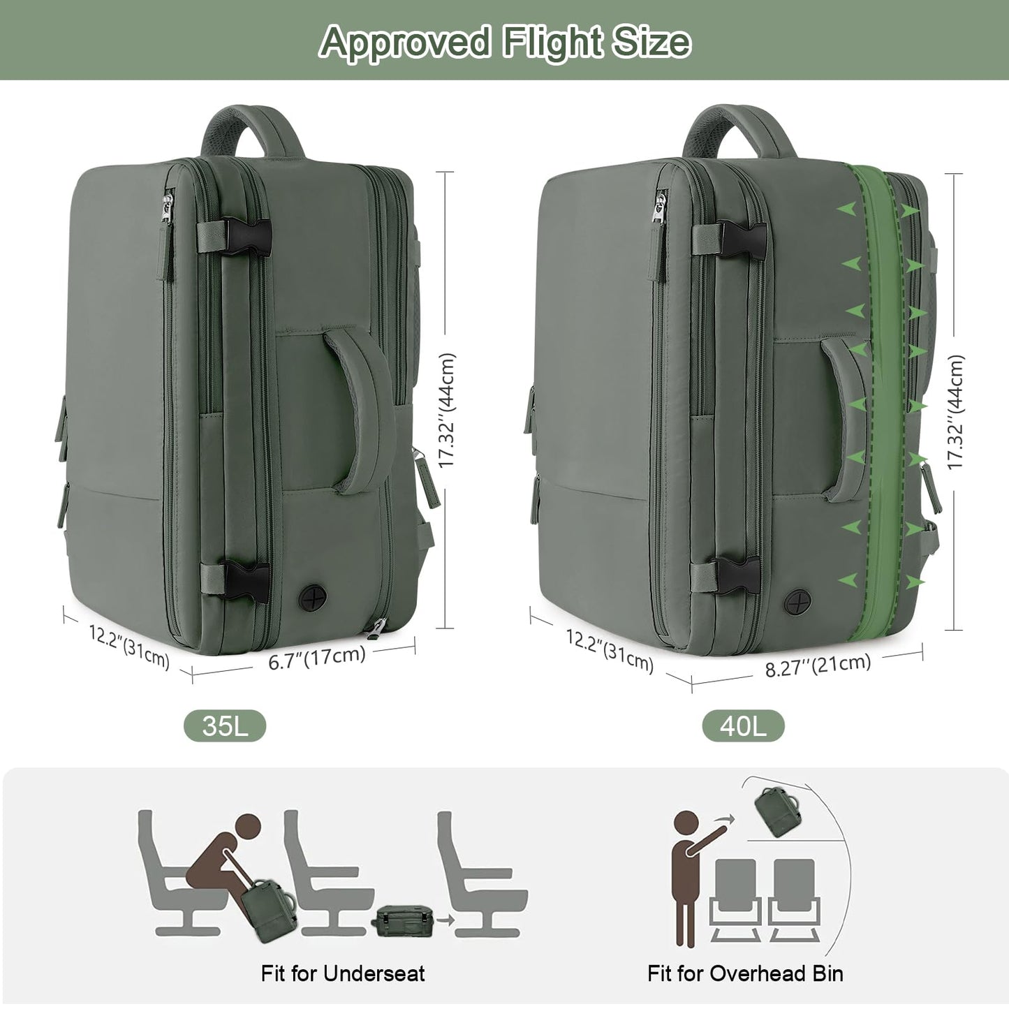 Sinaliy Large Expandable Travel Backpack for Men and Women, 17 Inch Laptop, Waterproof, Casual, College Bookbag, Backpack for Women, as Person Item Flight Approved