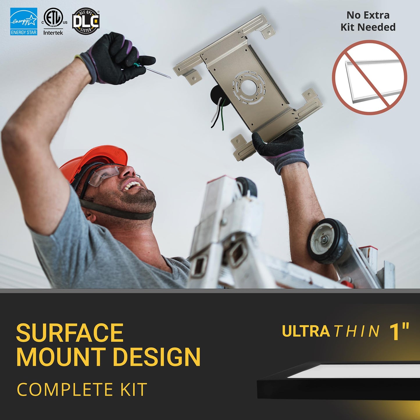NUWATT 1x2 FT LED Surface Mount Panel, 5CCT 2700K/3000K/3500K/4000K/5000K Selectable, 2000LM, 22W, Internal Driver, Dimmable, 120V, CRI90, 1FT x 2FT Flush Mount Ceiling Light, 1" Inch Thick Black Trim