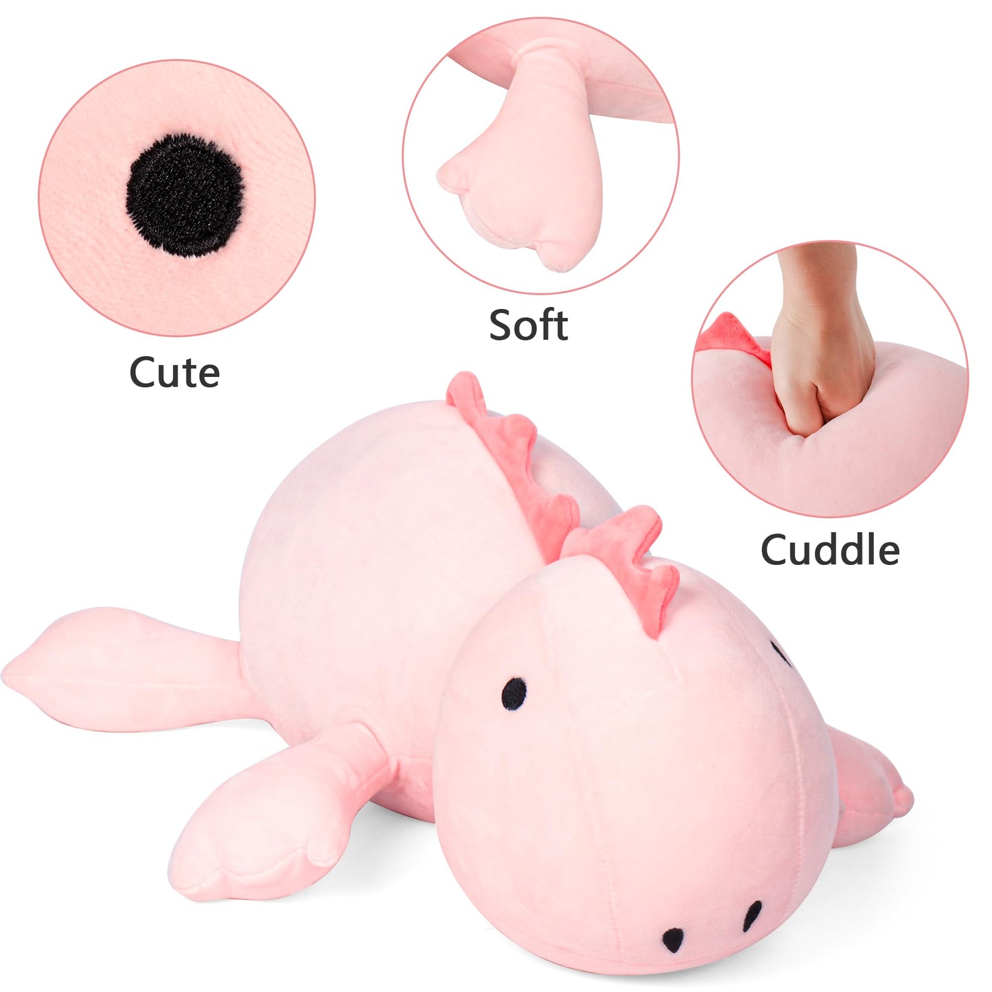 22" 3.5 lbs Weighted Dino Stuffed Toys, Cute Animals Plushie Dolls Pillow Gifts for Kids Adults (Pink)