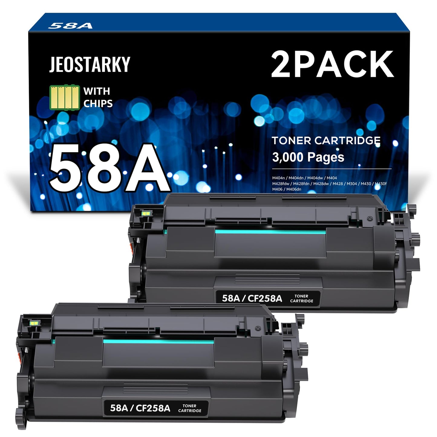 Jeostarky Compatible 58a hp Toner Cartridge Replacement for HP 58A CF258A 58X CF258X (with chip) Toner Cartridge for Laserjet Pro MFP M428fdw M404n M428fdn M404dn M430 Printer(2 Black)