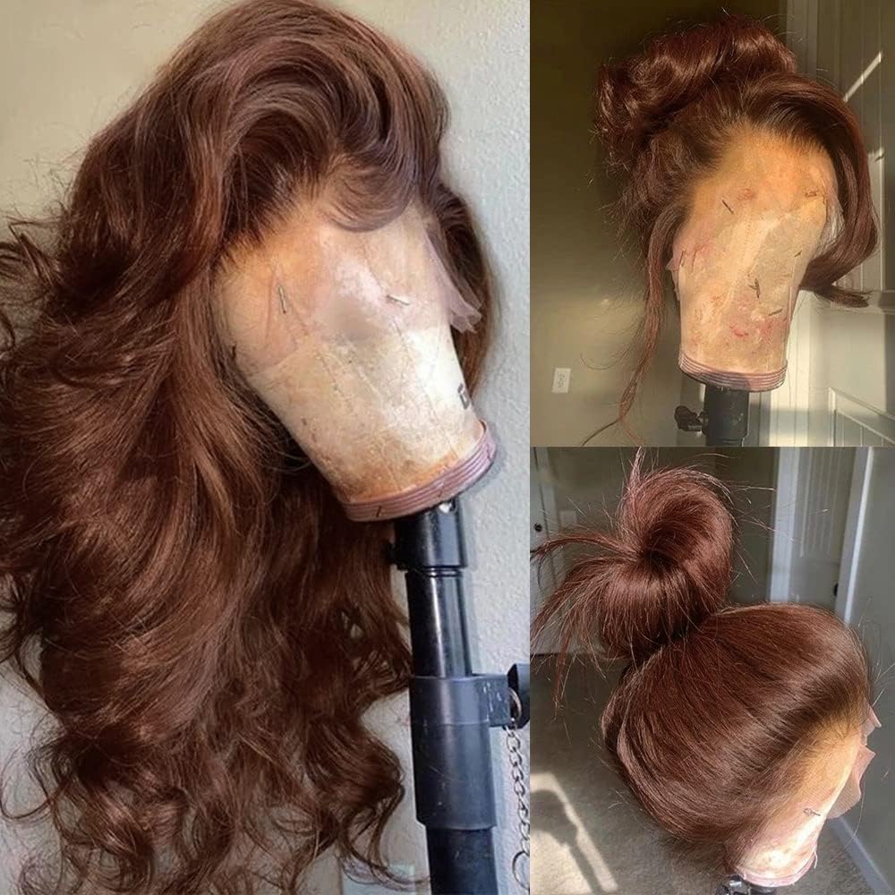 Kkioor Chocolate Brown Lace Front Wig Human Hair 13x4 Body Wave Lace Front Wigs for Women 180% Density Glueless Wigs Human Hair pre Plucked with Baby Hair 34 Inch