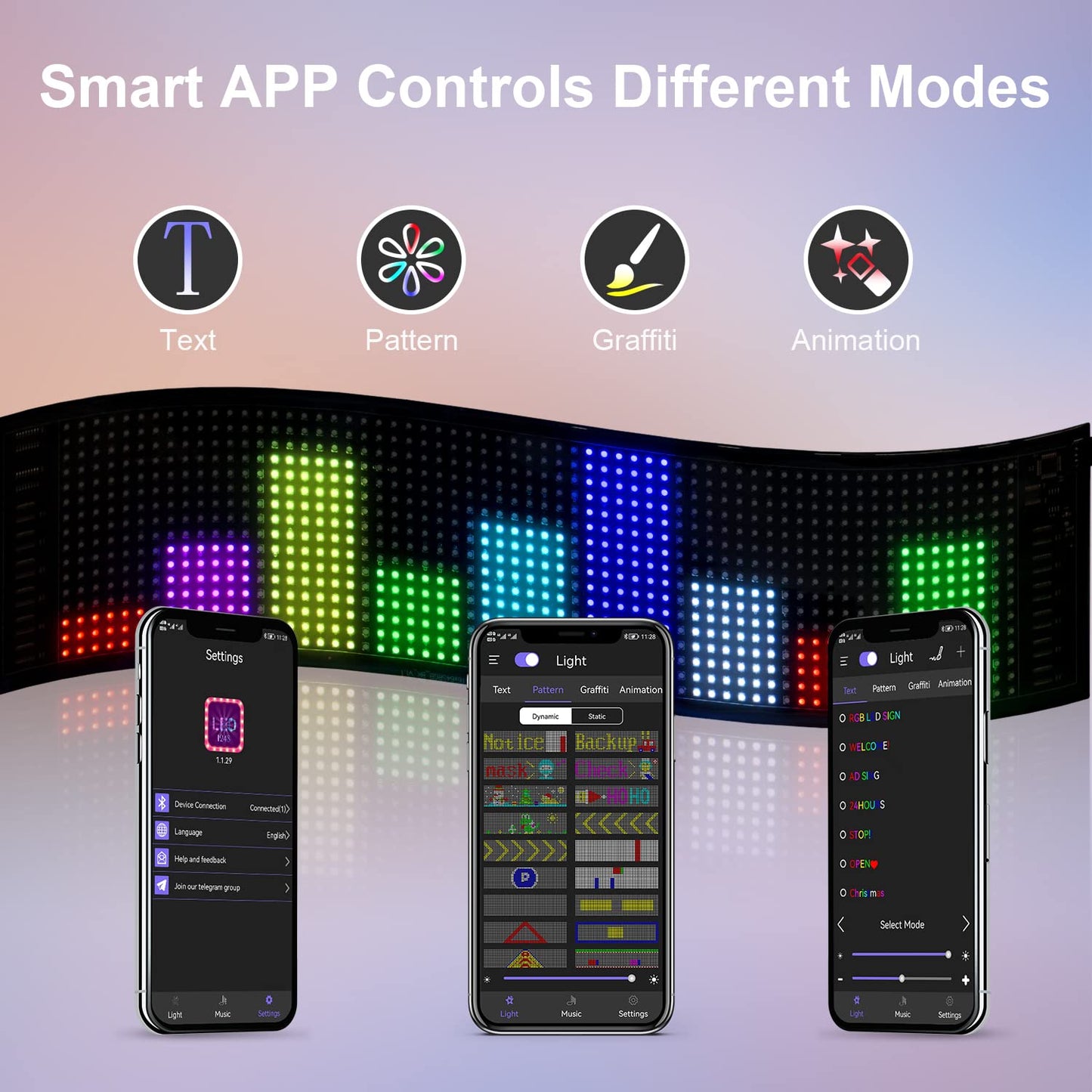 HOIOS Programmable LED Scrolling Sign - USB 5V LED Matrix Panel Smart APP Control DIY Text Patterns for Car Window 15x4
