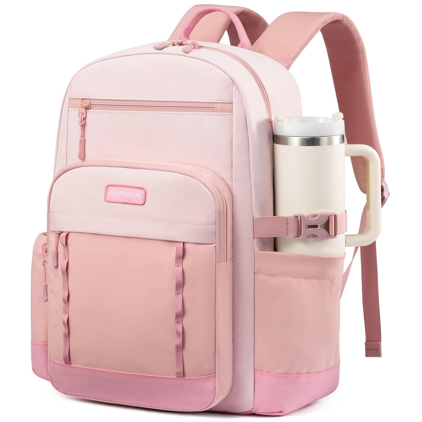 LOVEVOOK Laptop Backpack for Women with Large Cup Holder,15.6Inch DIY Design Travel Work Backpack Computer Laptop Bag,Waterproof Nurse Teacher College Commuter Backpack Purse,Gift for Women Men,Pink