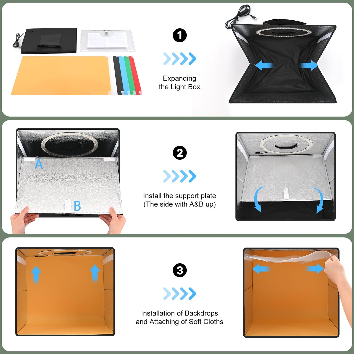 Lightdow Photo Light Box Photography - 16"x16" Light Tent with 120 LEDs, 6 Color PVC Backdrops, Folding Light Box Portable Studio Box Jewelry Products Photo Box Versatile for Beginners/Professionals
