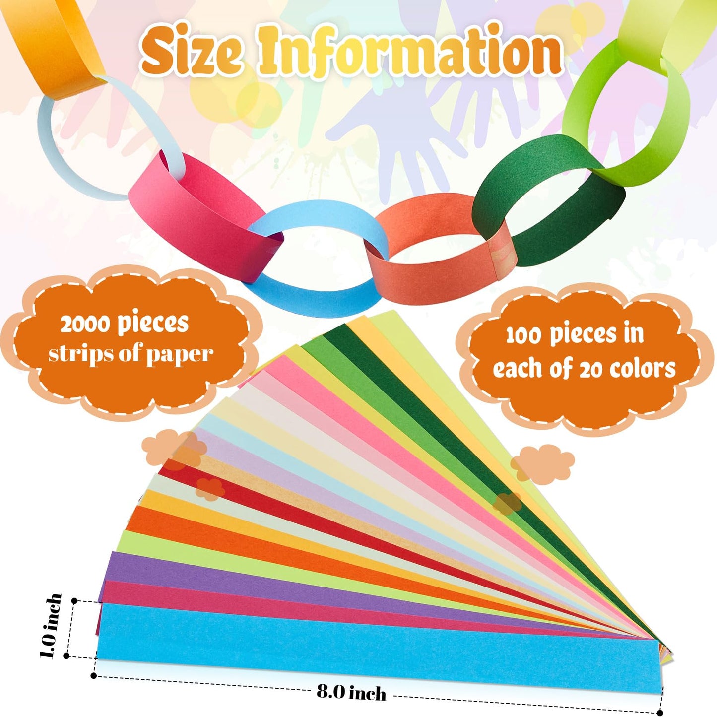 Lincia 2000 Sheets Valentine Paper Chain Garland, Construction DIY Crafts Chain Strip for Winter Holiday Party Decor, 1x8 Inch with Double Sided Tape (Bright)