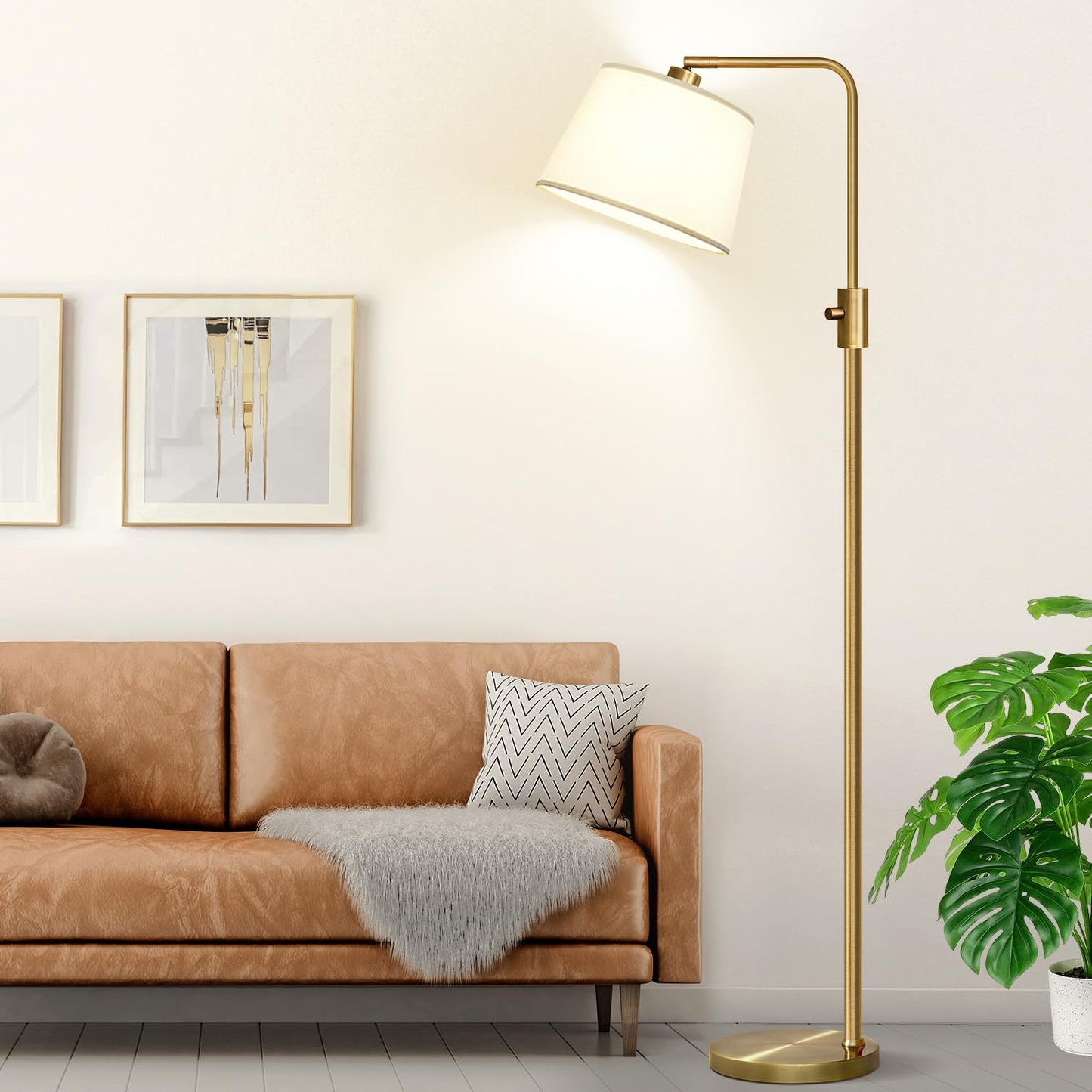 Nintiue Dimmable Floor Lamp, 1000 LM LED Edison Bulb Included, Arc Floor Lamps for Living Room Modern Standing Lamp Tall Lamps for Living Room Bedroom-Brass
