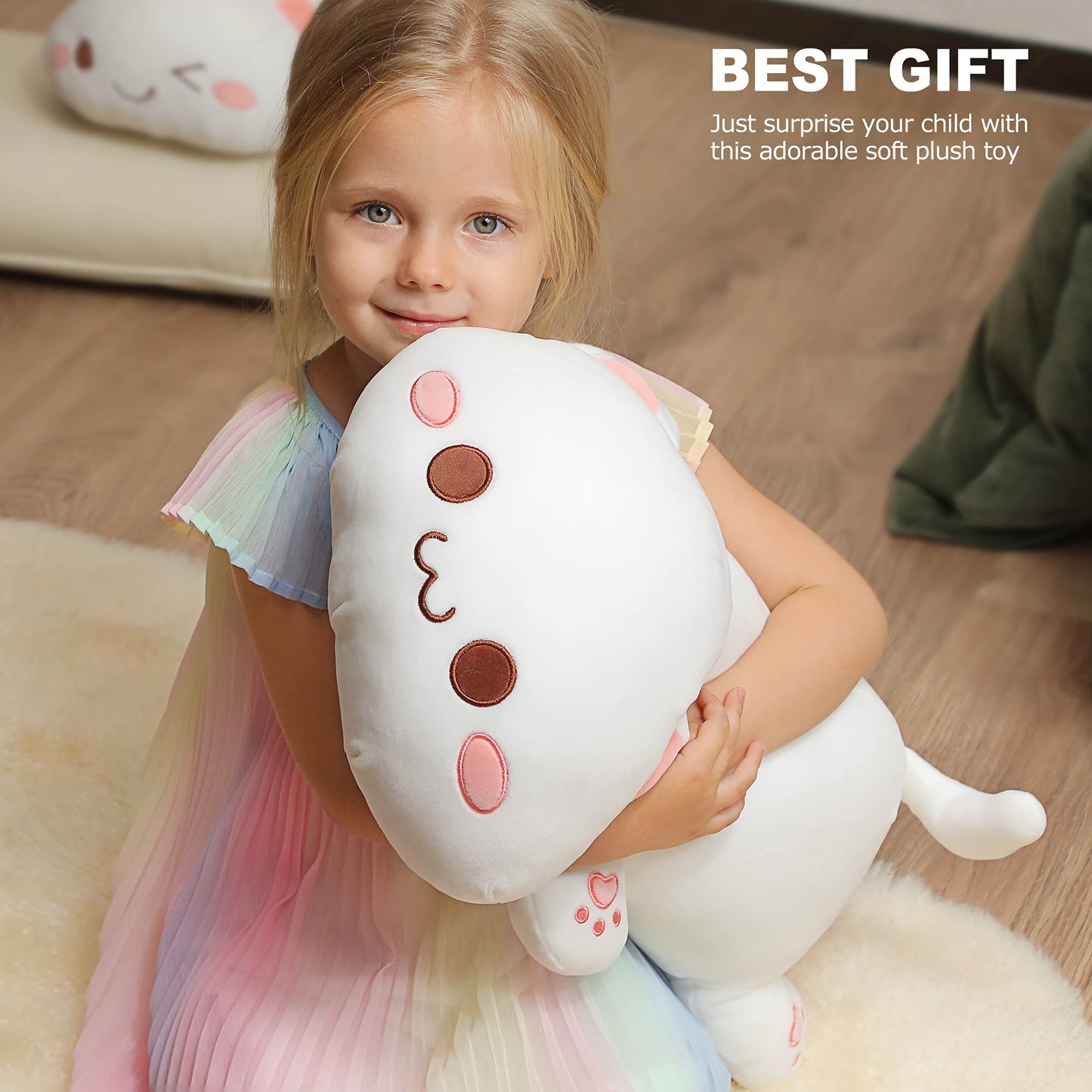 Onsoyours Cute Kitten Plush Toy Stuffed Animal Pet Kitty Soft Anime Cat Plush Pillow for Kids (White Cat A, 20")