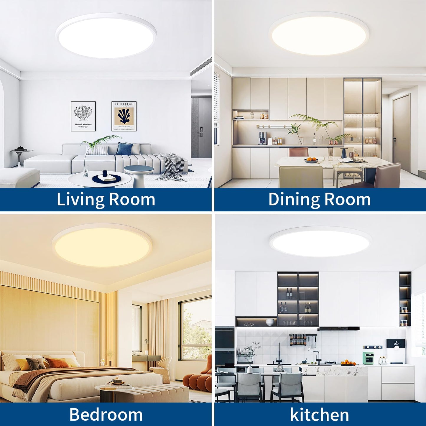 24'' Large Led Flush Mount Ceiling Light Fixture, Dimmable & 3000K/4500K/6000K Selectable, 48W, 4800LM, Modern, White, Ultra Thin, for Bedroom, Kitchen, Dining Room, Living Room, Home Office, Hallway