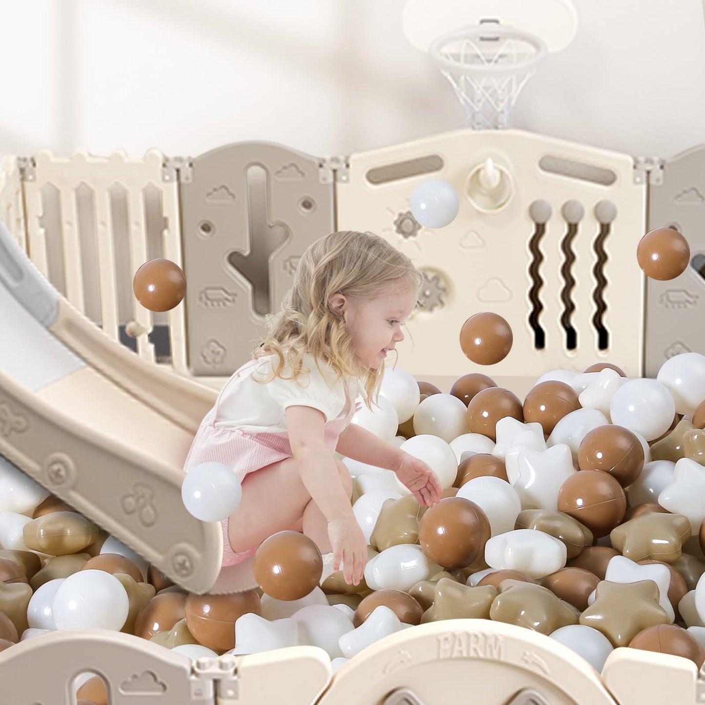 TRENDPLAY 100 Star Ball Pit Balls - BPA&Phthalate Free Non-Toxic Play Balls Soft Plastic Balls for 1 2 3 4 5Years Old Toddlers Baby Kids Birthday Pool Tent Party (2.16inches) Milktea+Coffee+Beige